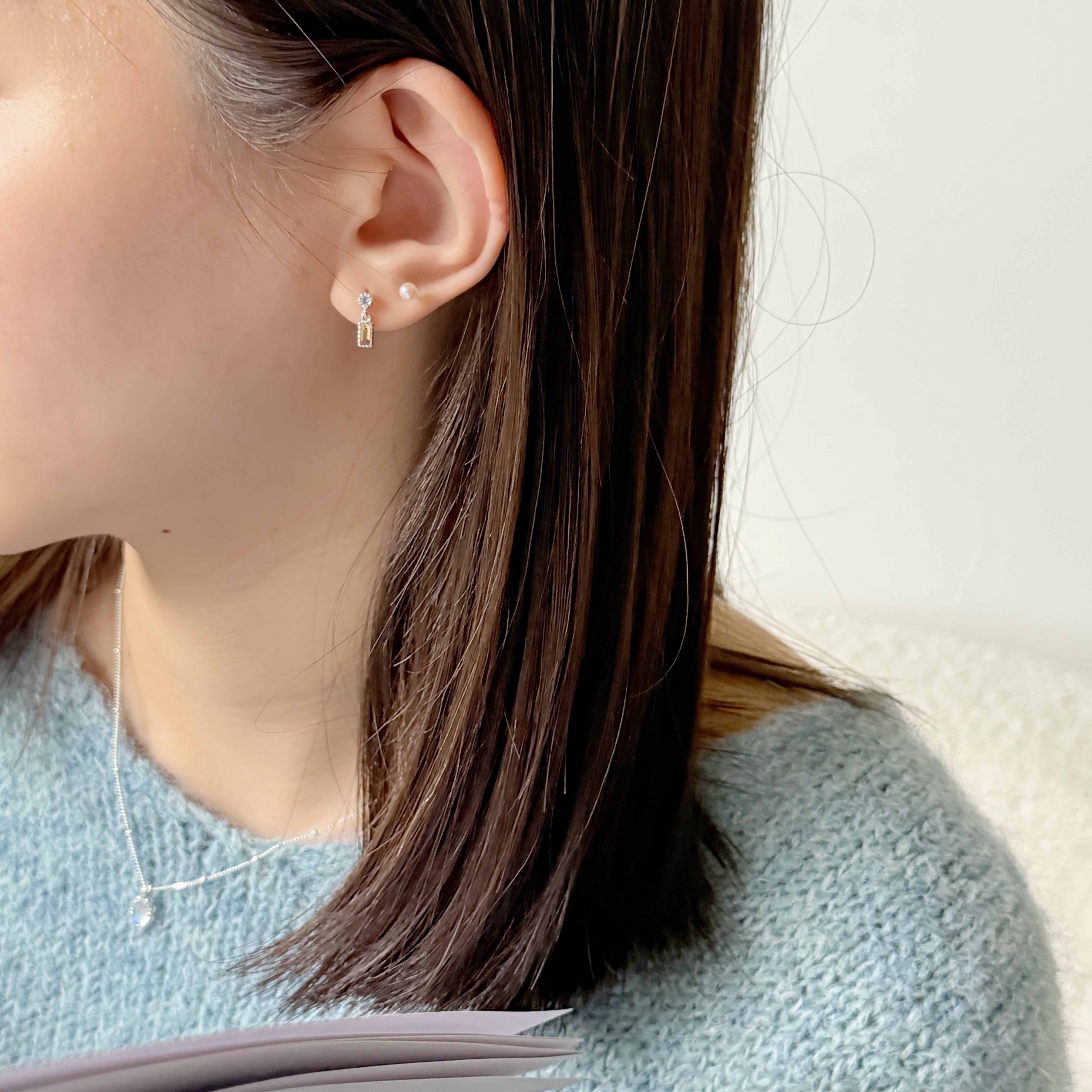 蛋糕長方小圓黃水晶托帕石轉珠耳環