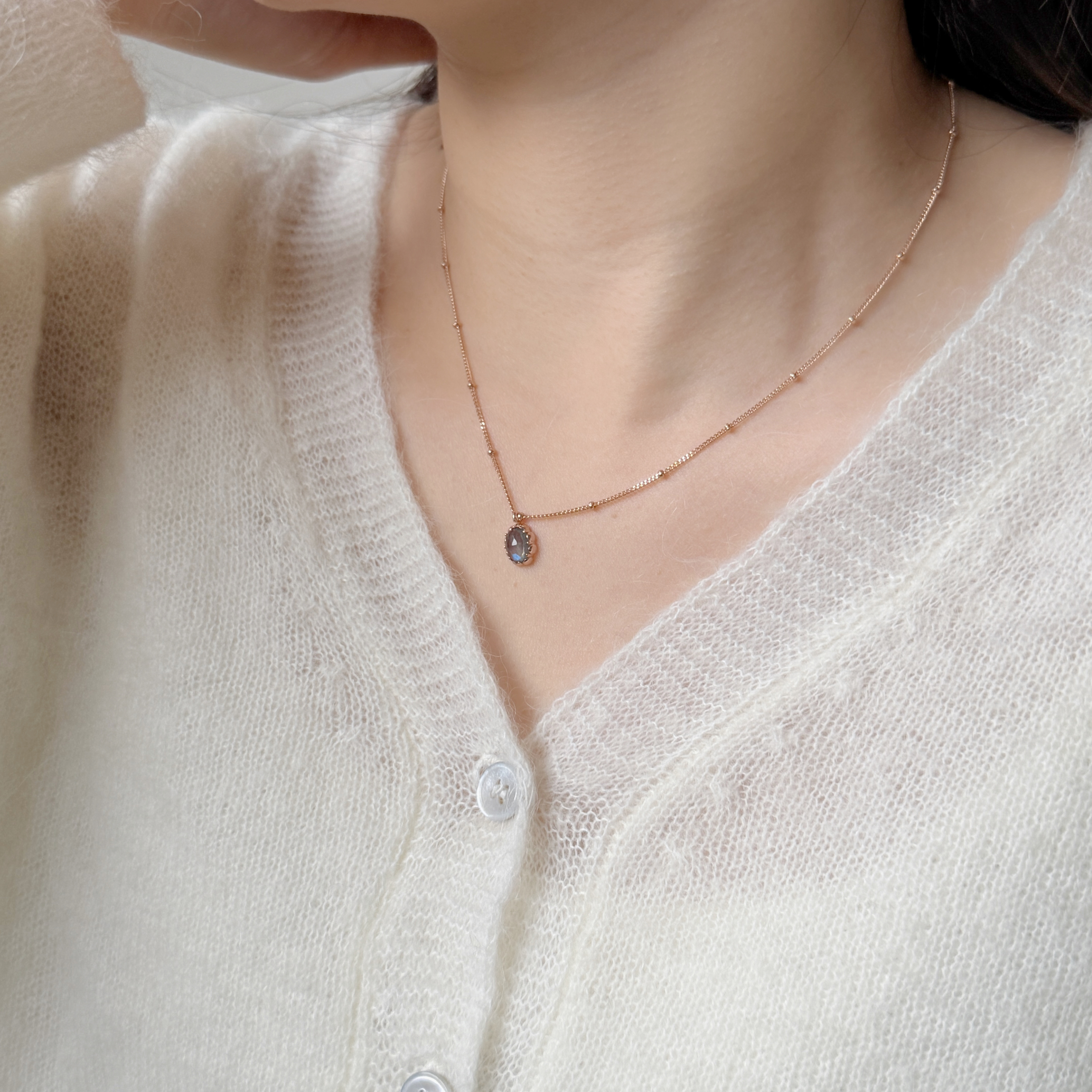 花邊餅乾頂級拉長石細珠項鍊