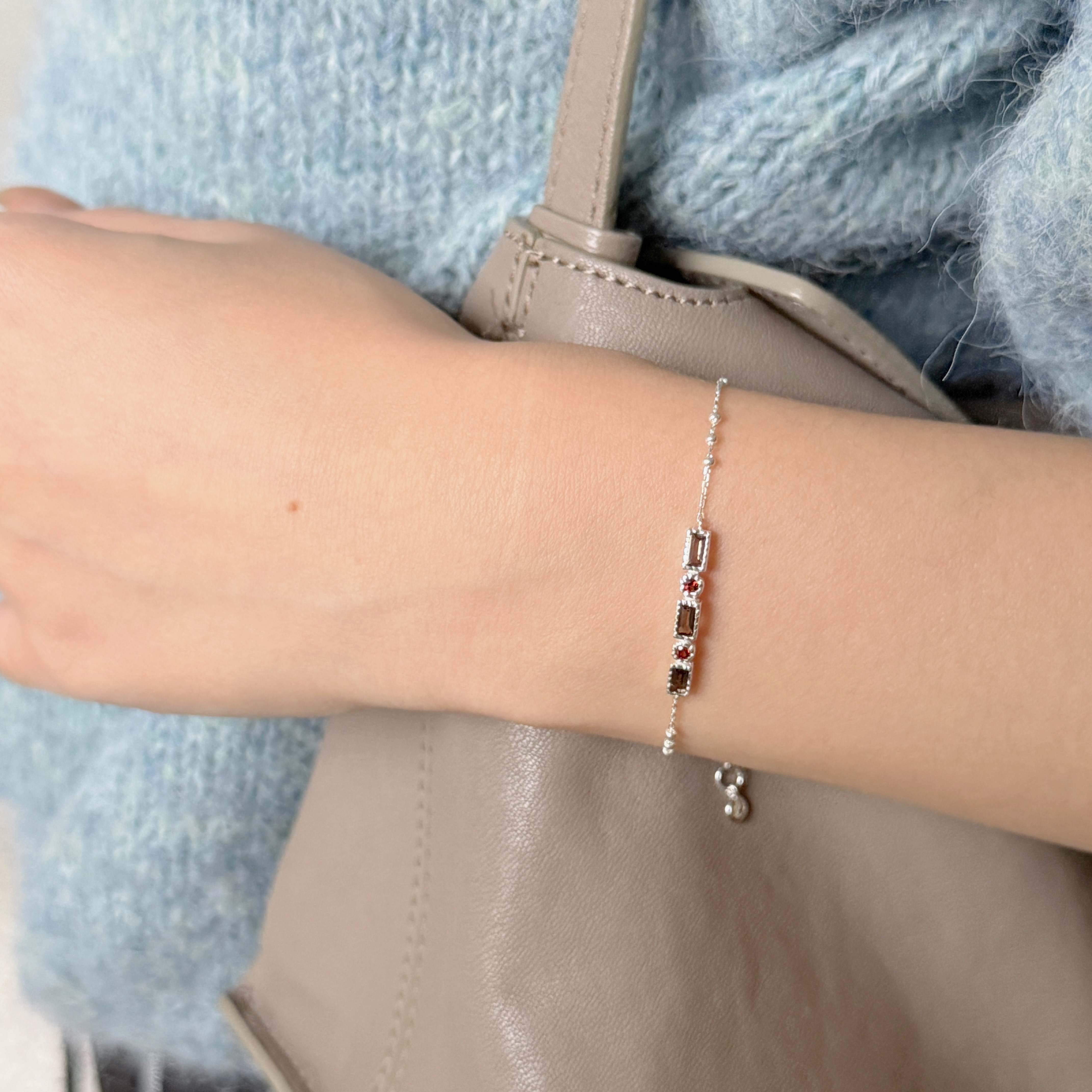 蛋糕長方小圓石榴茶晶triplets手鍊