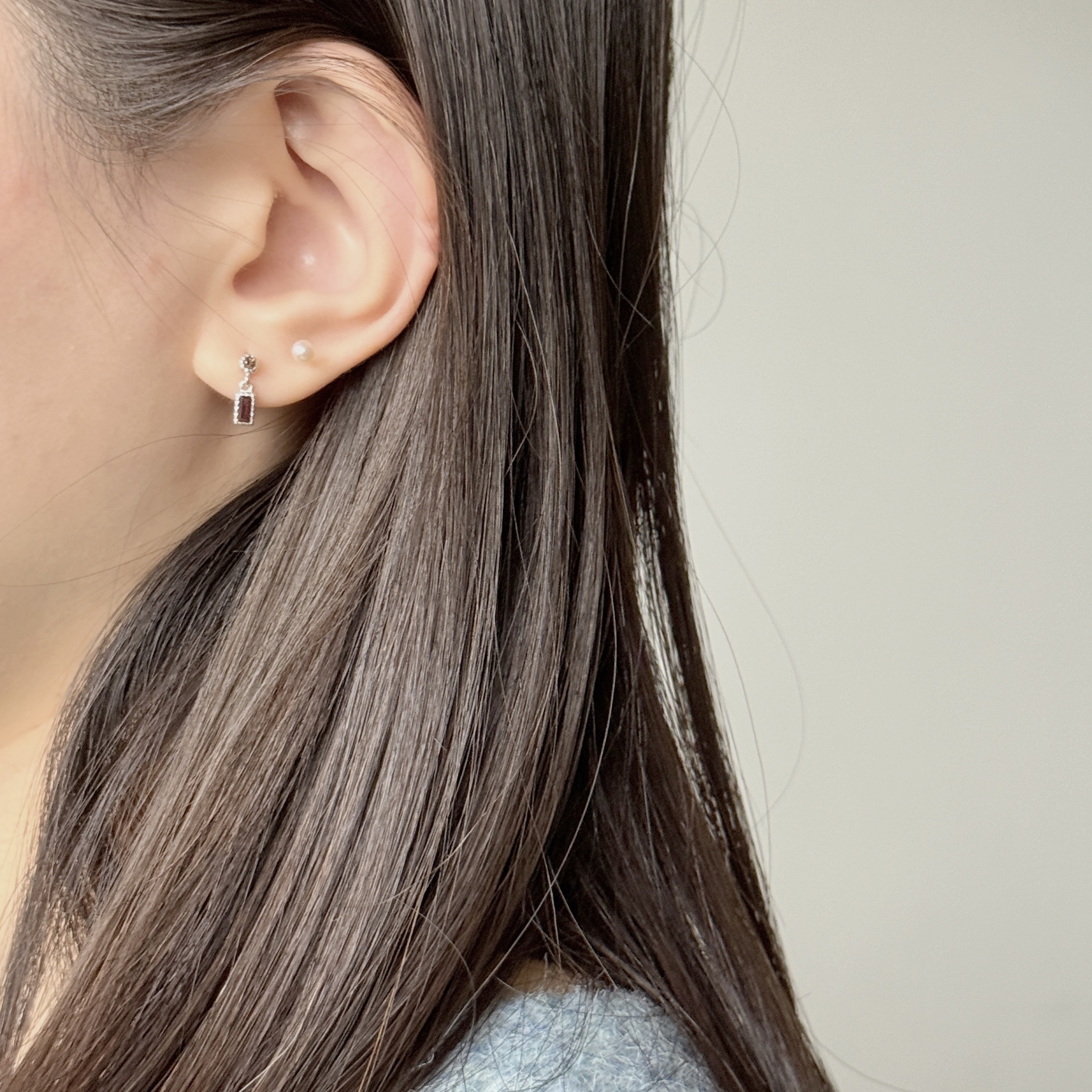 蛋糕長方小圓石榴茶晶轉珠耳環