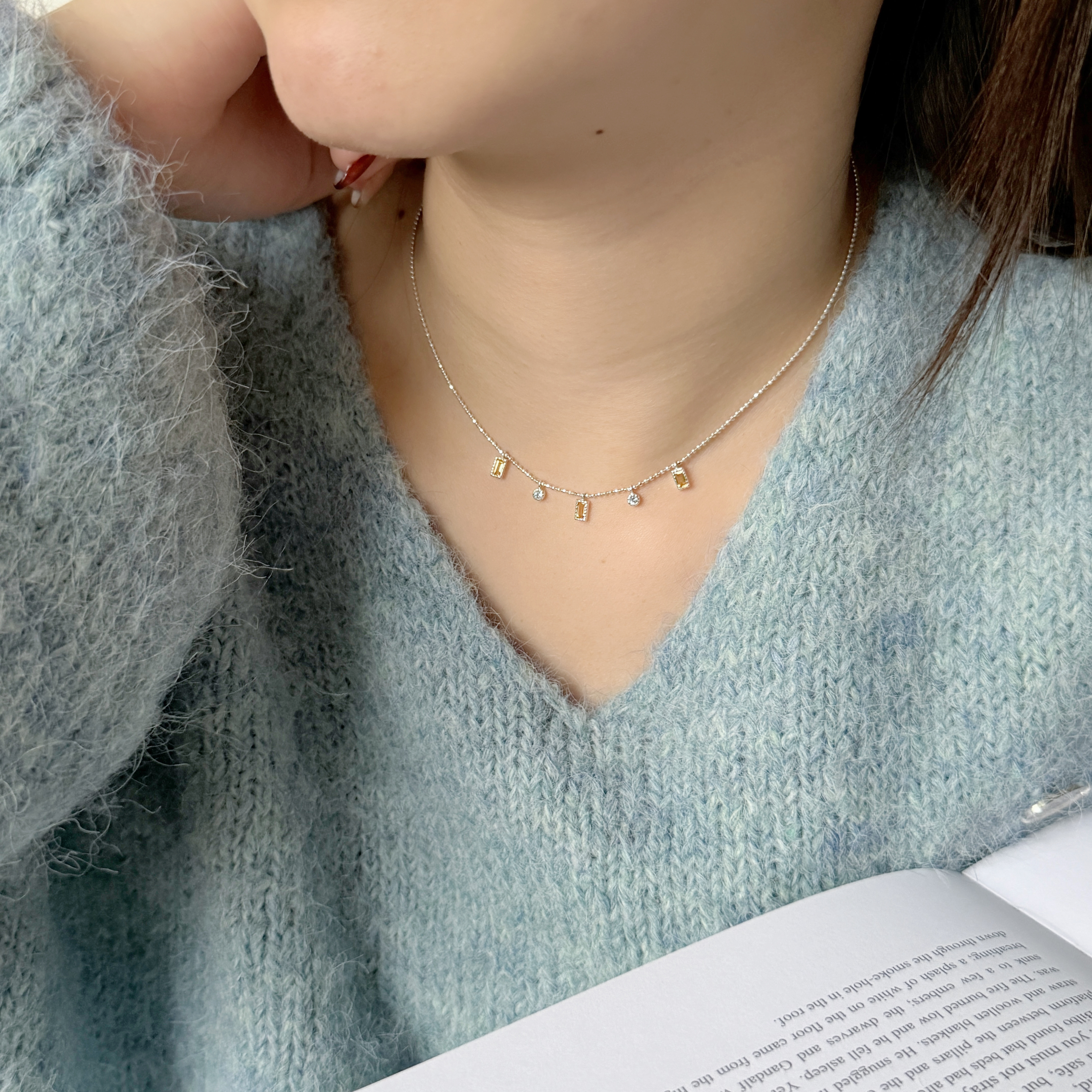 Dancing蛋糕長方小圓黃水晶托帕石項鍊