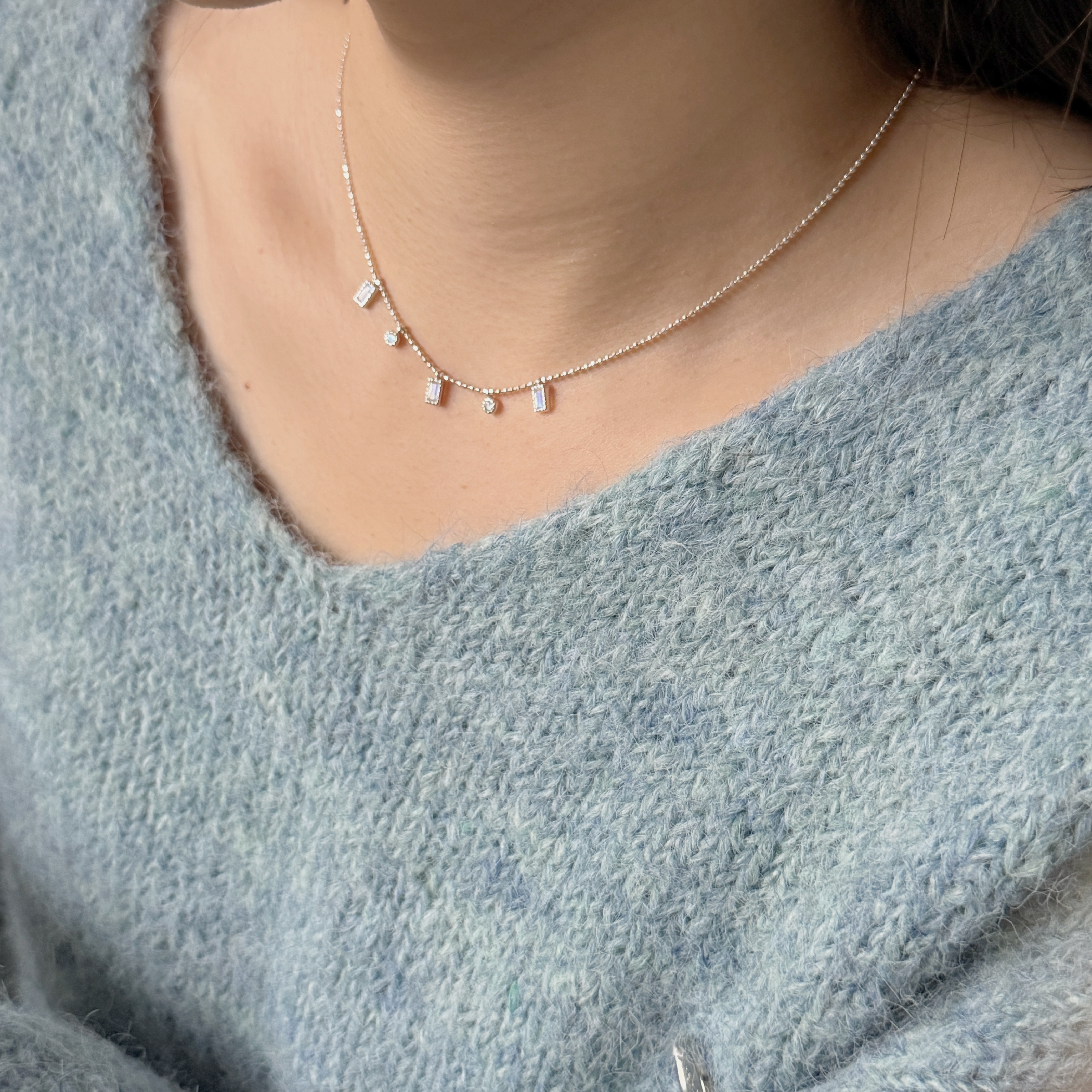 Dancing蛋糕長方小圓月光石項鍊