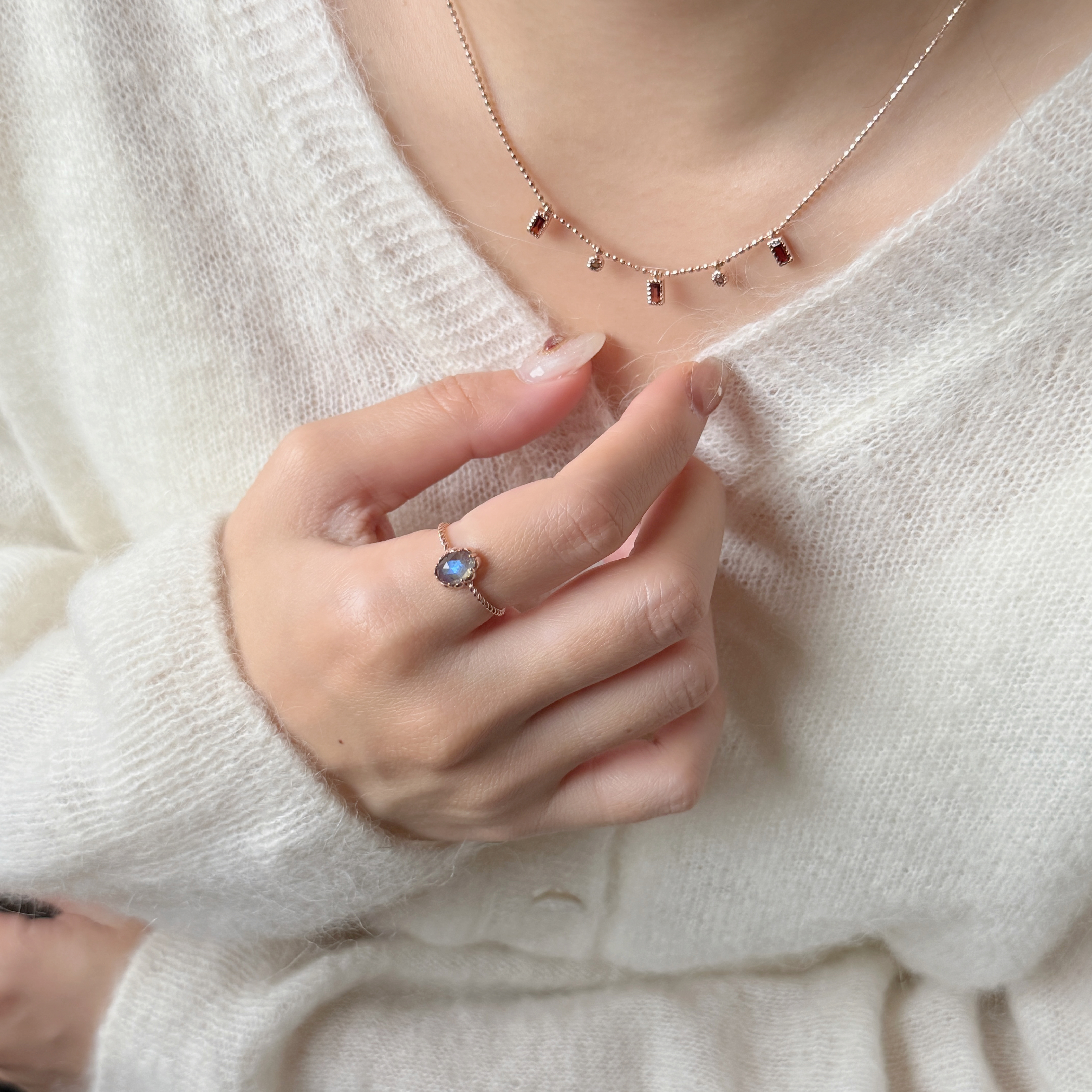 花邊餅乾頂級拉長石戒指