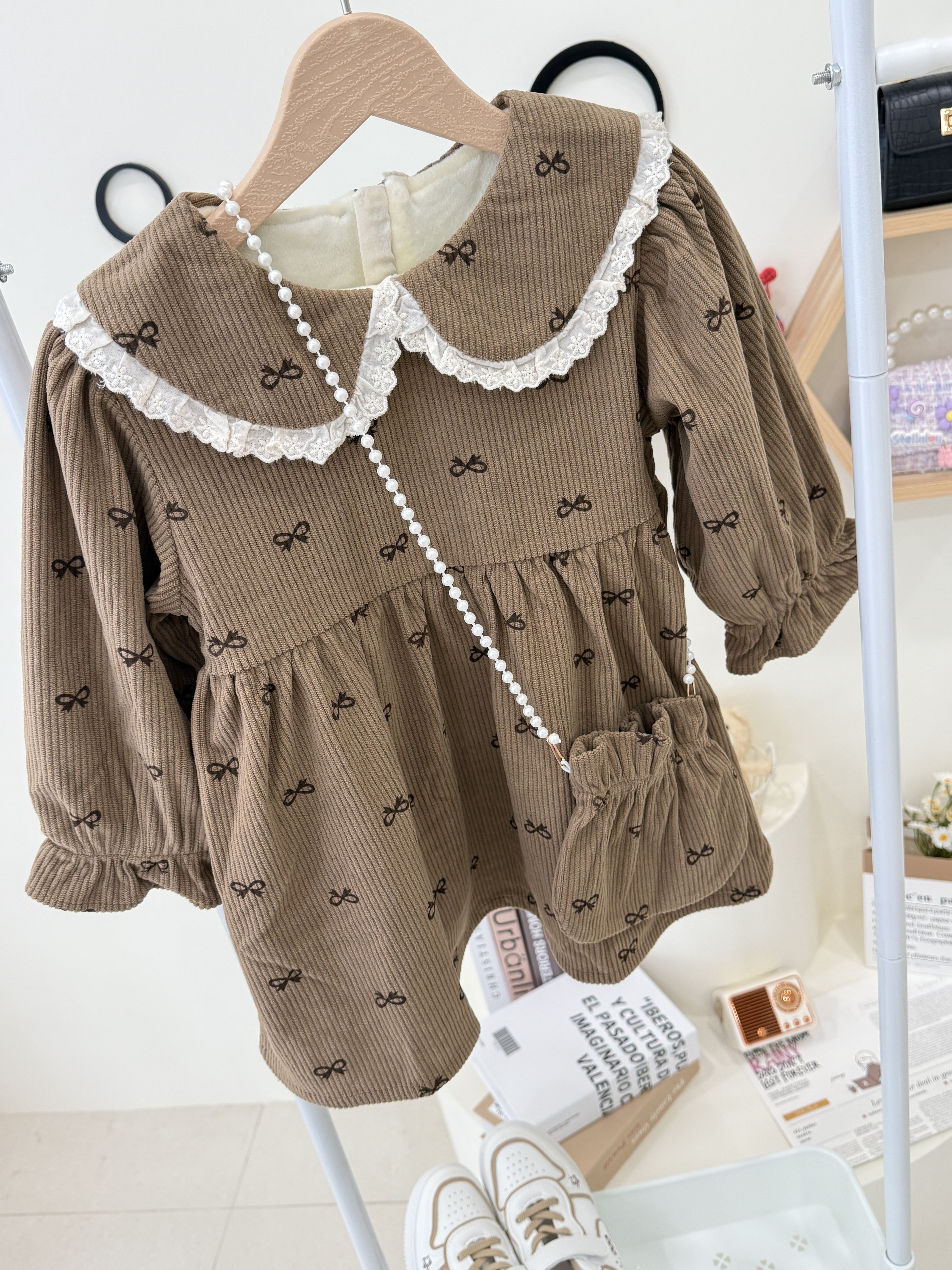 條紋打底保暖連衣裙/條紋針織衫長裙(附小包包）