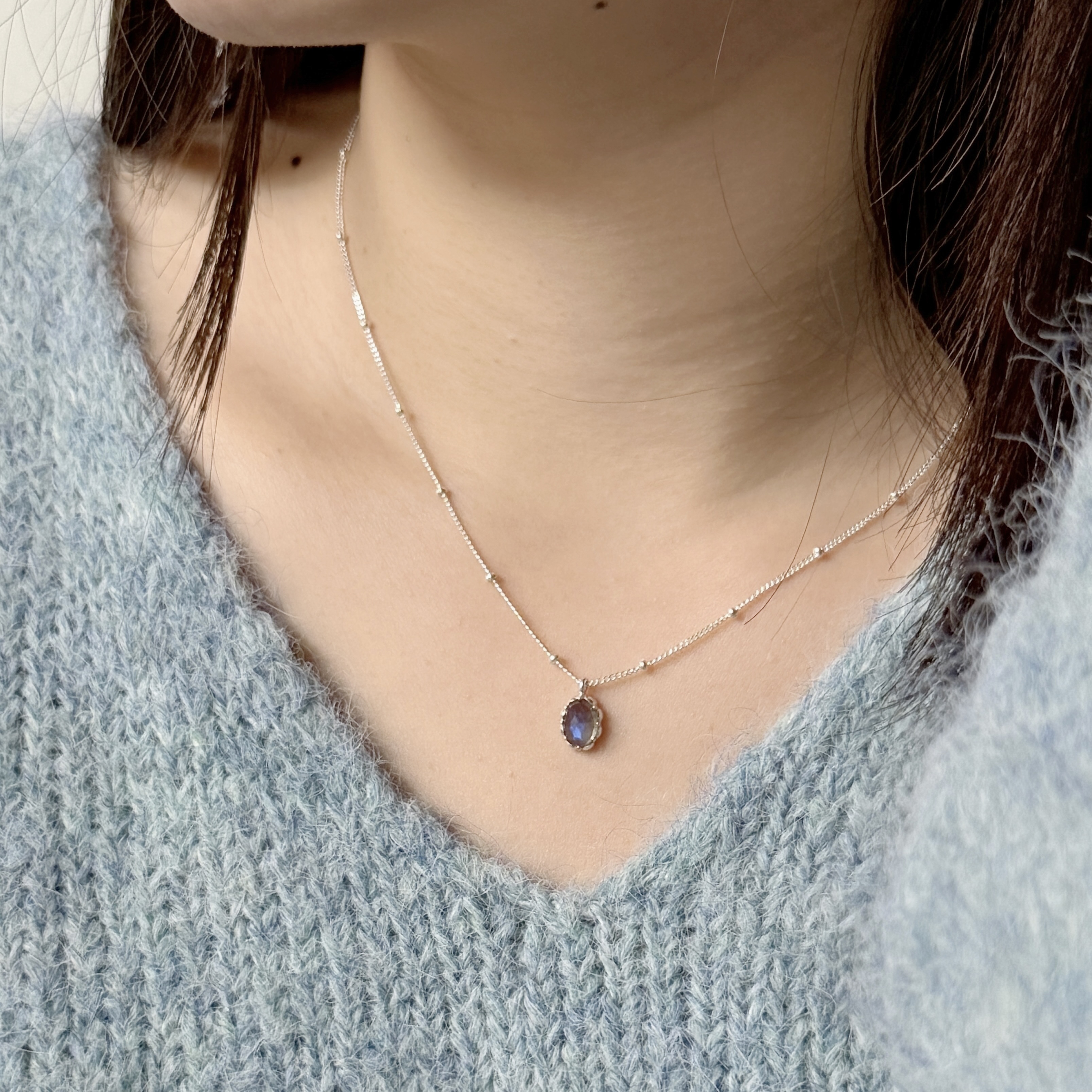 花邊餅乾頂級拉長石細珠項鍊