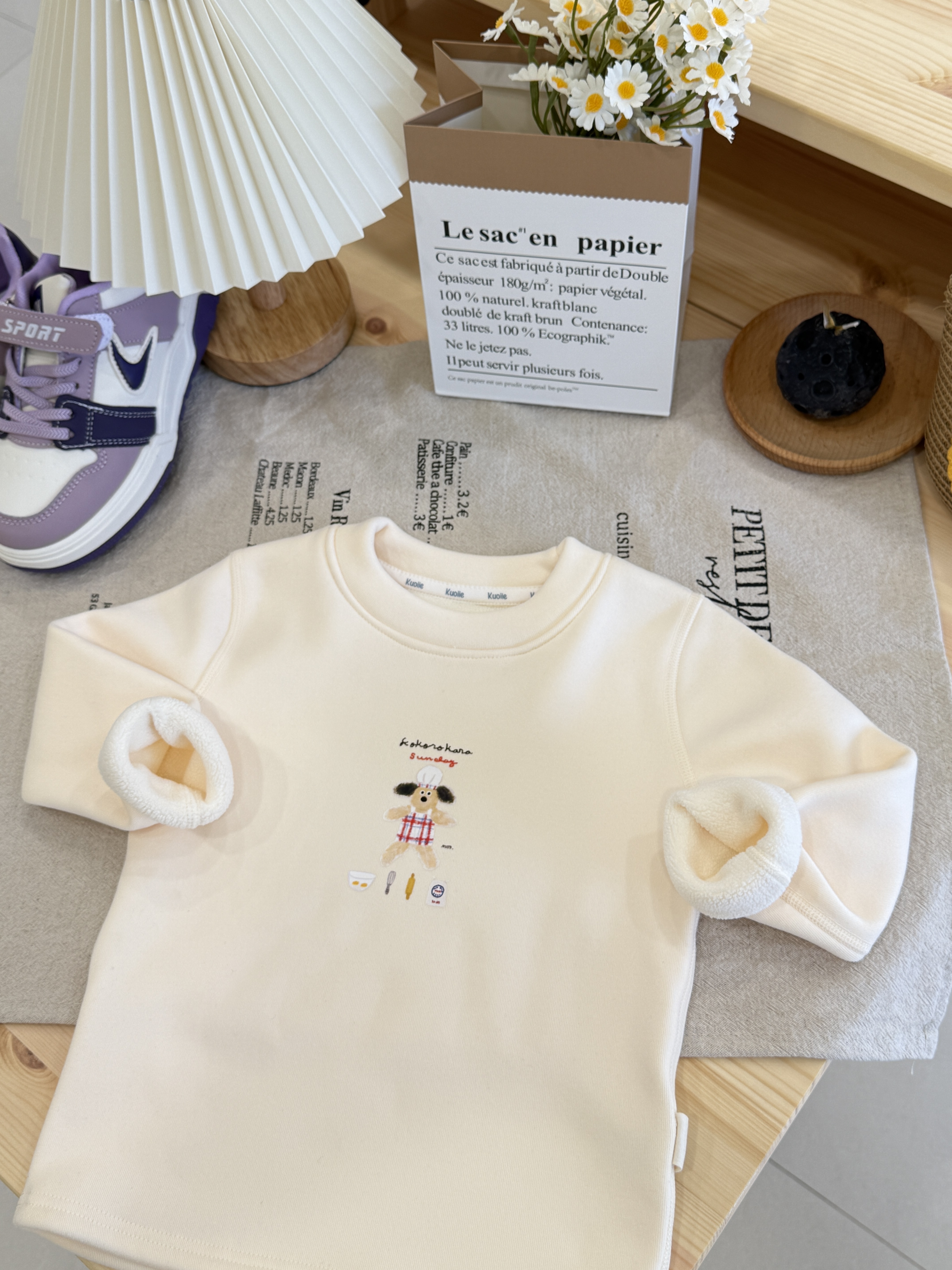 一體絨打底衫  可愛廚師小狗加絨加厚保暖上衣