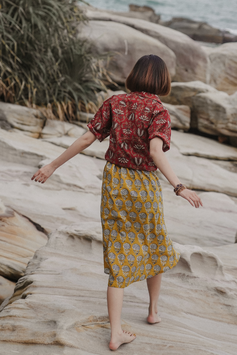 印度蓋染工藝親膚純棉 襯衫 - 山茶花