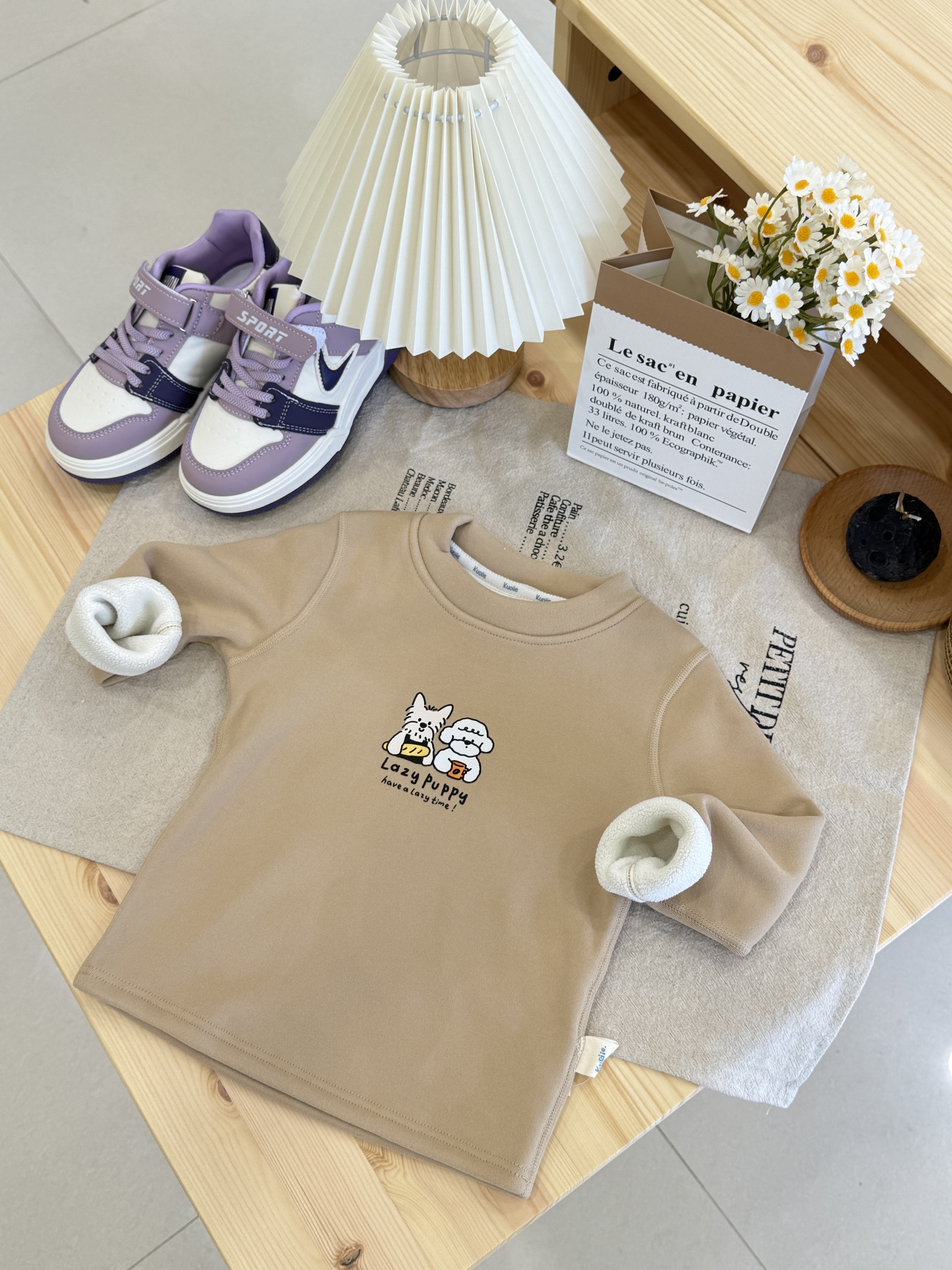 一體絨打底衫  素面可愛熊 加絨加厚保暖上衣