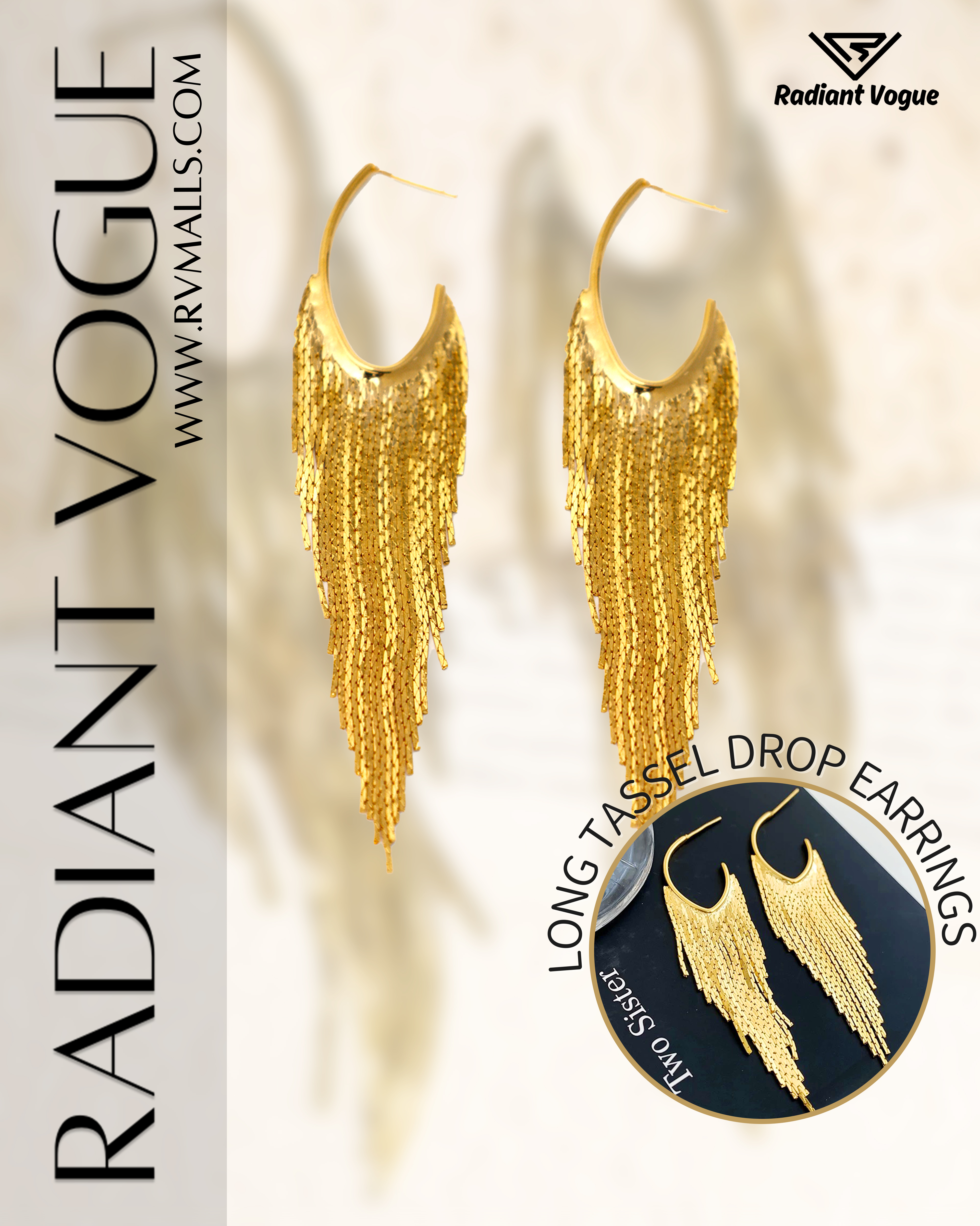 金色流蘇垂墜耳環主圖, 經典時尚設計, 適合日常穿搭與正式場合的百搭耳環。