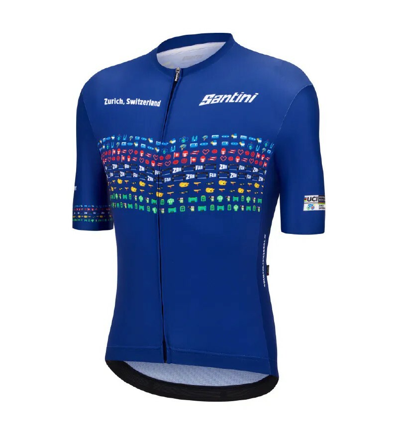 【Santini】2024 UCI蘇黎世公路世錦賽短袖車衣 不分性別 競賽貼身 -海軍藍