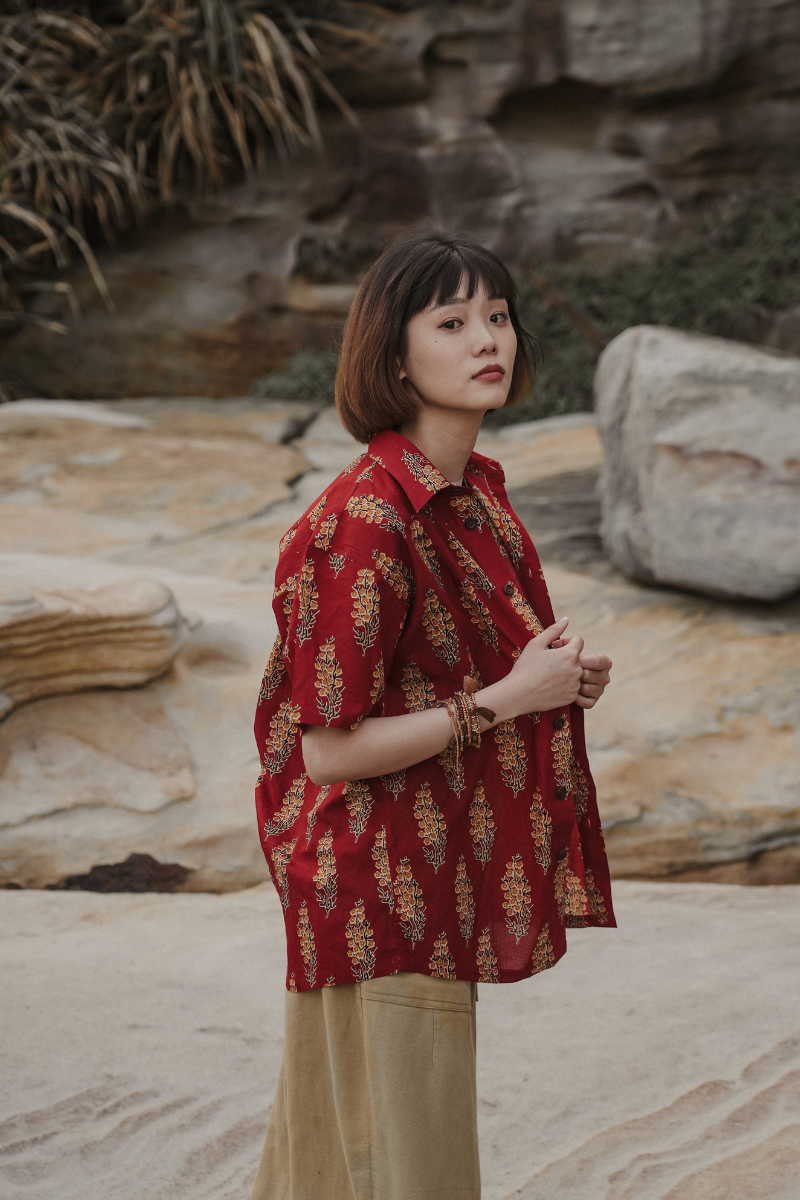 印度蓋染工藝親膚純棉 襯衫 - 金魚草