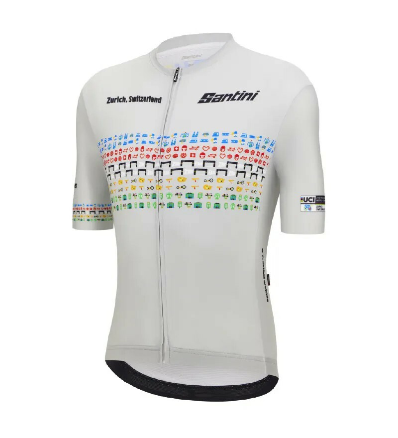 【Santini】2024 UCI蘇黎世公路世錦賽短袖車衣 不分性別 競賽貼身 -冷灰