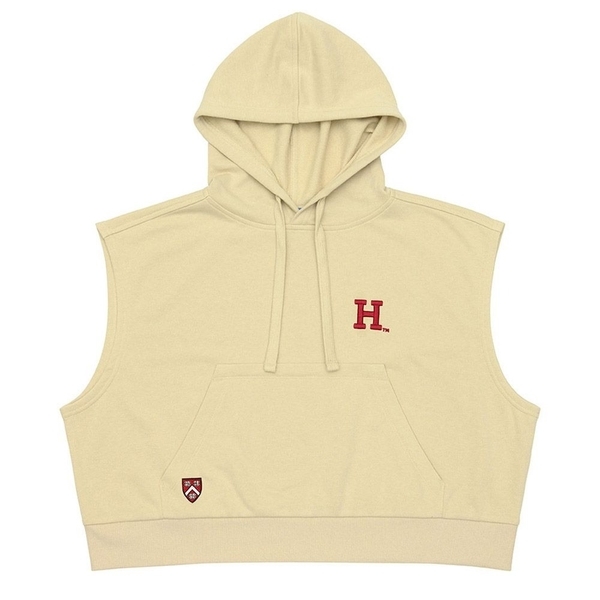 NCAA 連帽背心 哈佛大學 卡其 短版 寬版 連帽 無袖 上衣 女 7222548532