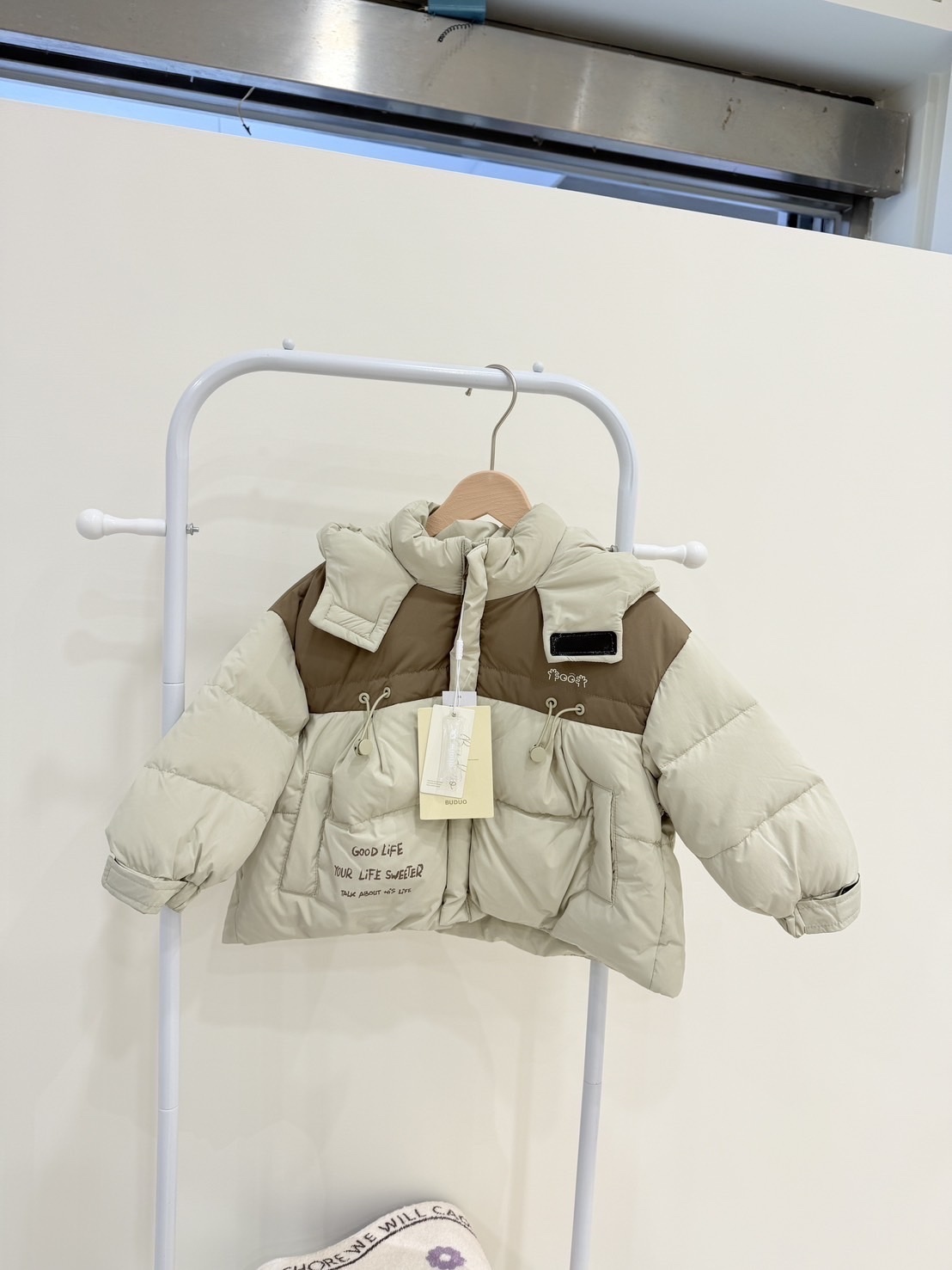 淺綠韓系連帽羽絨服 冬裝拼色連帽外套