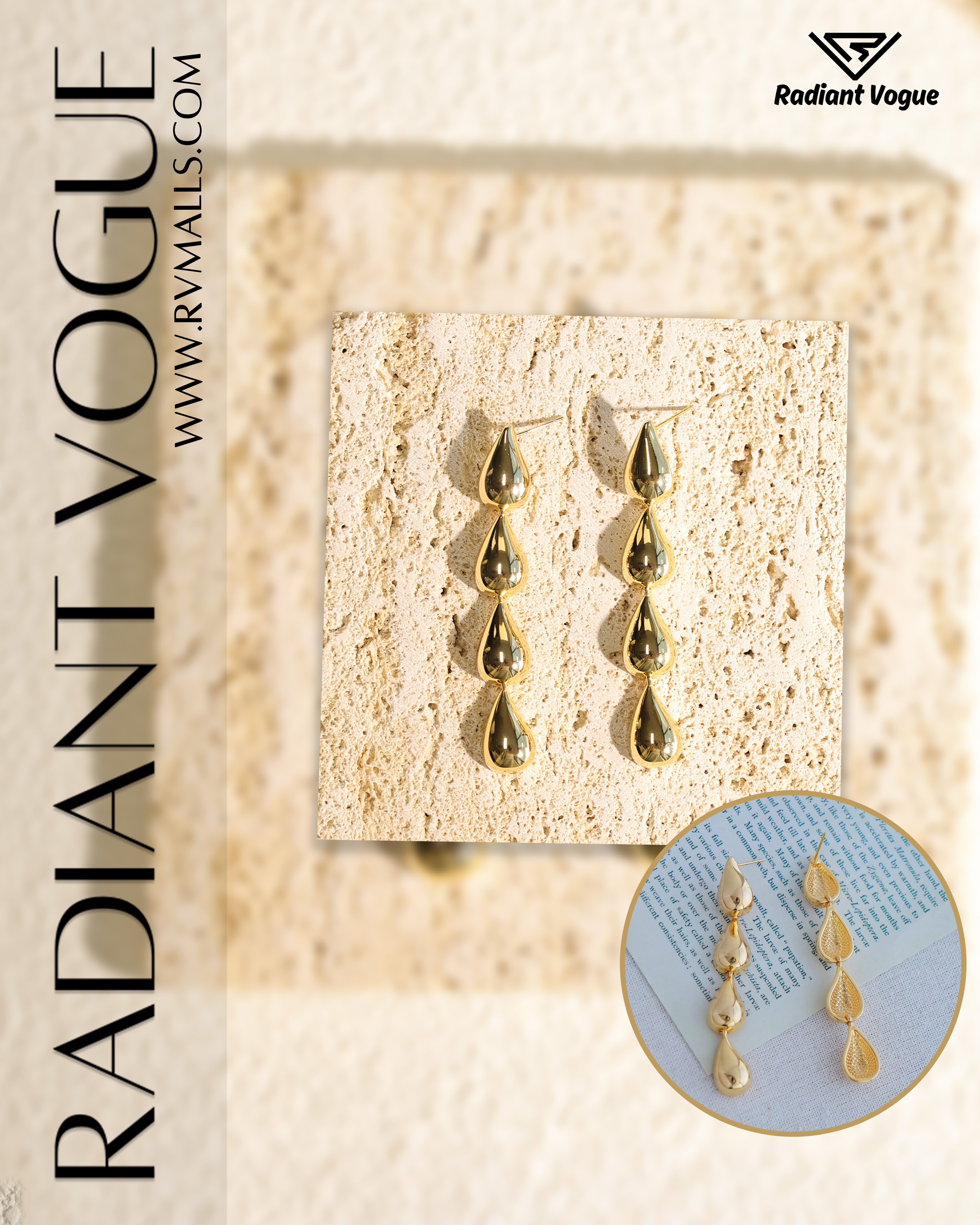 Radiant Vogue 經典金色垂墜耳環主圖, 優雅設計搭配高質感金屬材質, 適合日常與正式場合佩戴, 提升穿搭品味。