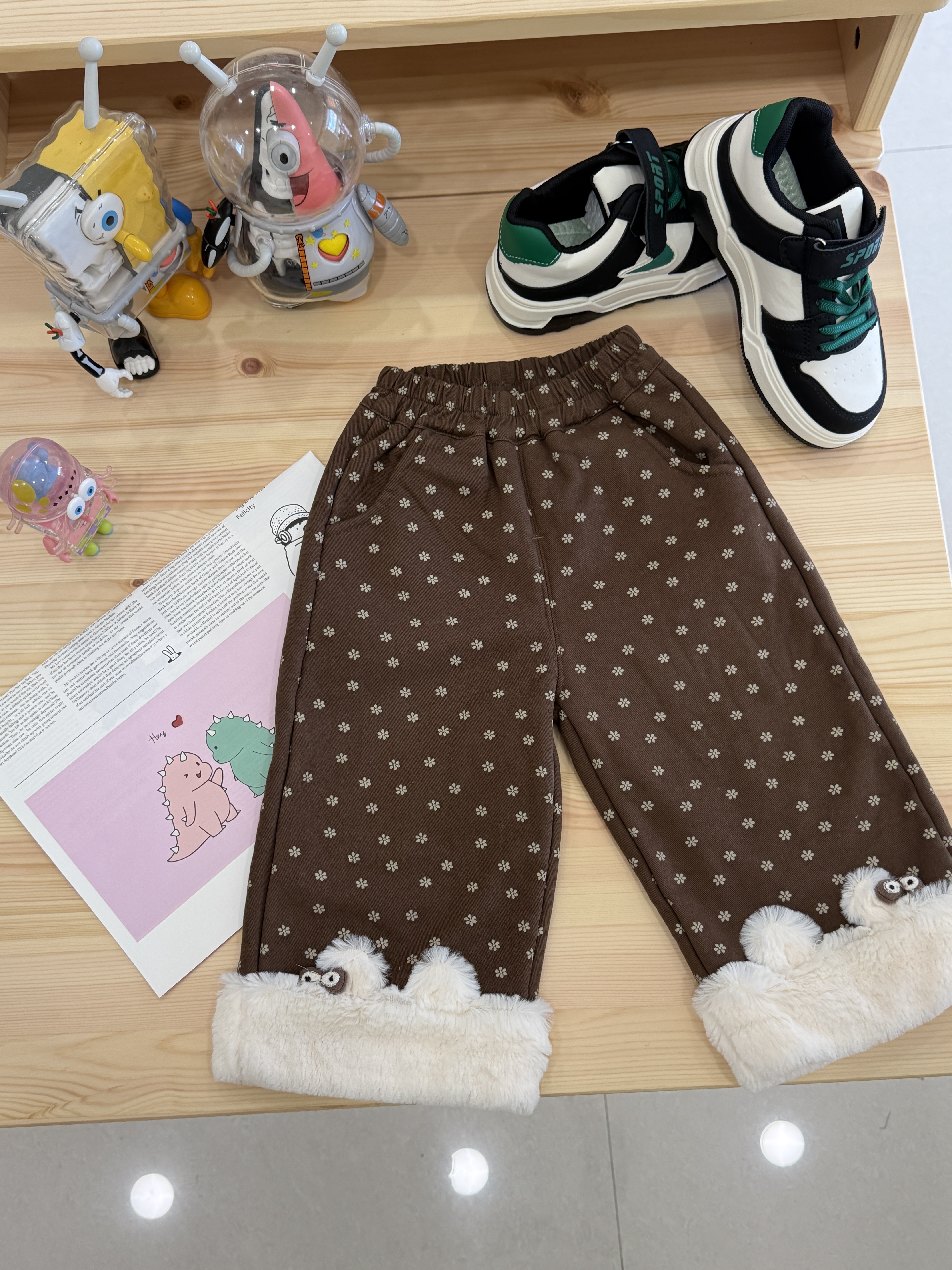 韓版雪花造型加厚 一體絨褲子