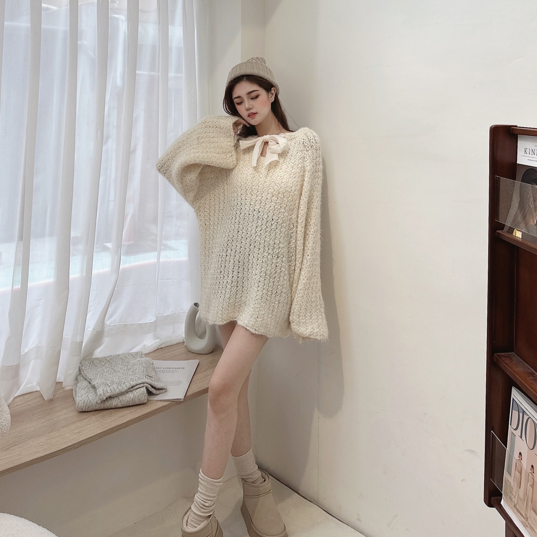 閃片蝴蝶結緞帶兩穿毛衣/二色