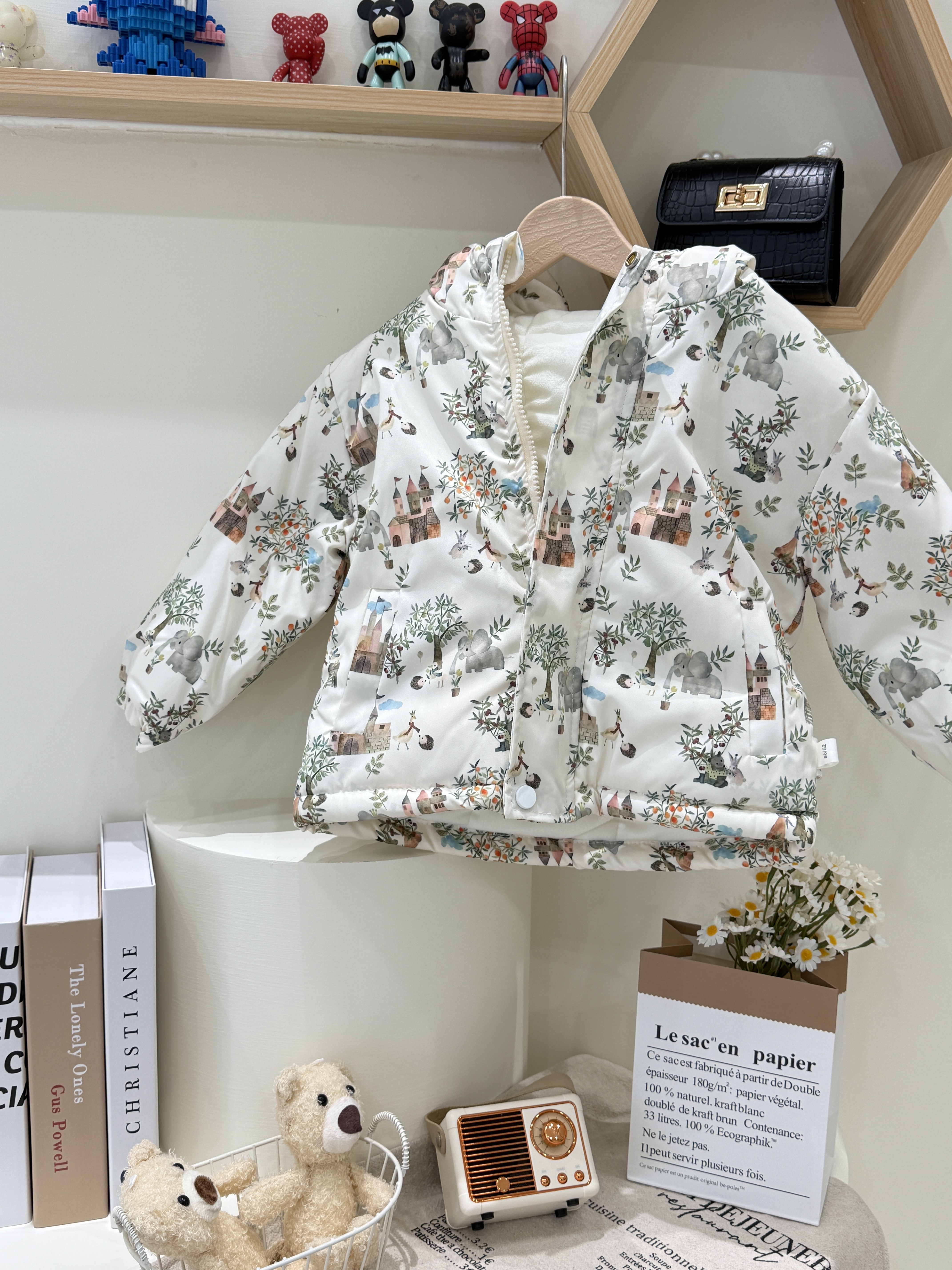 卡通白色小象 加厚保暖棉服連帽外套