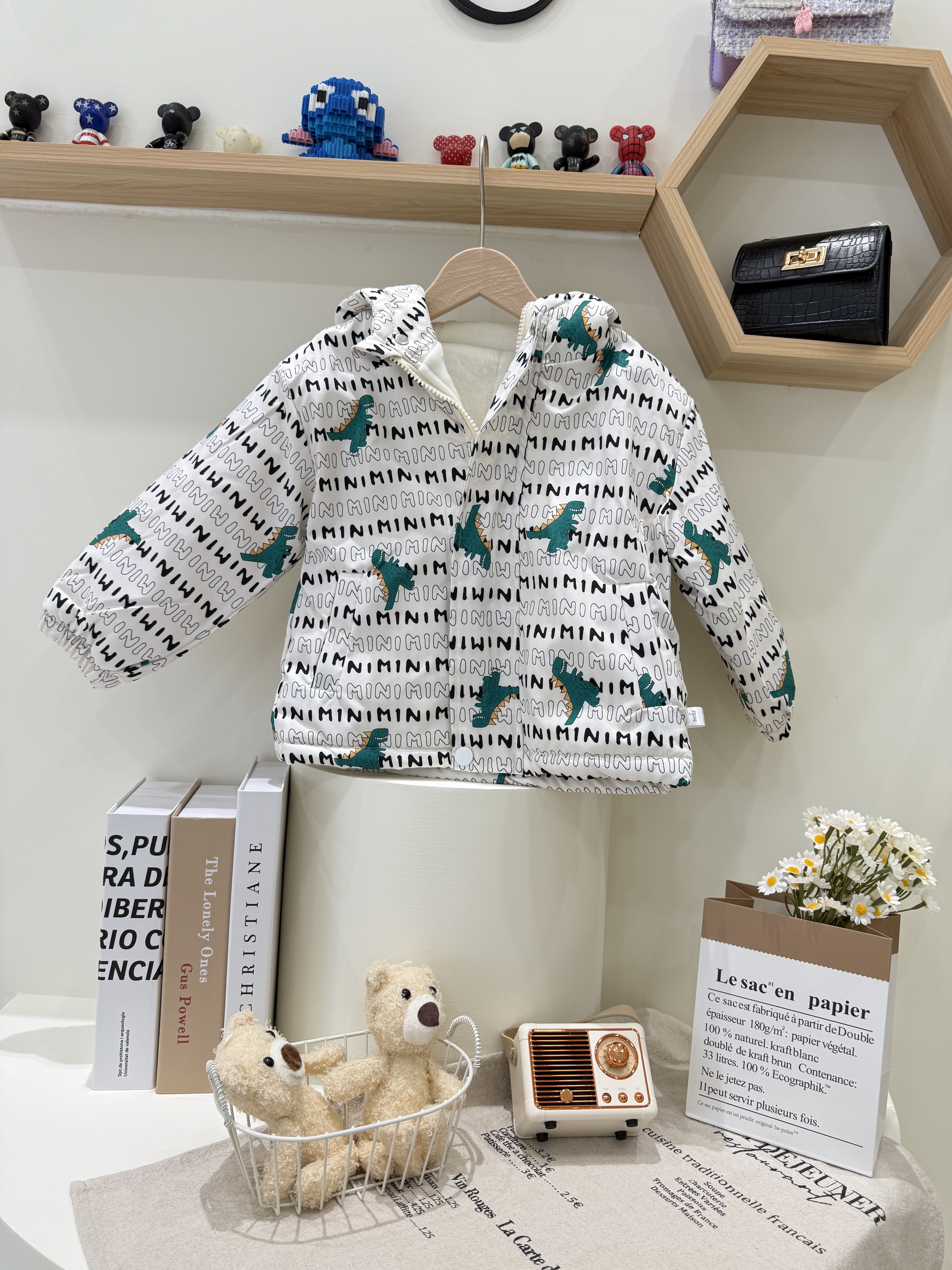 恐龍圖案 加厚保暖棉服連帽外套