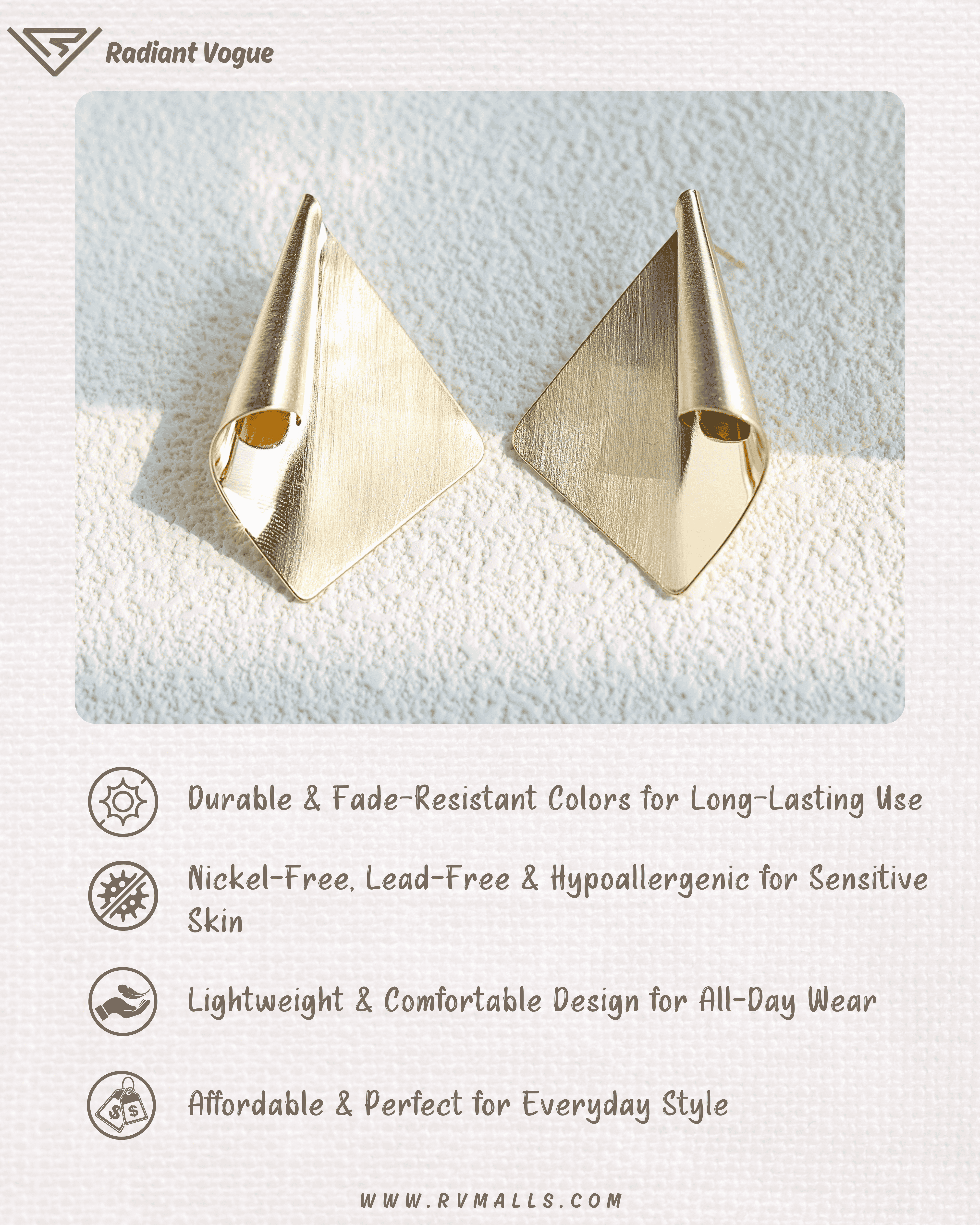 高雅金屬摺疊設計耳環, 耐用抗褪色, 防敏感輕便百搭耳釘, 適合日常佩戴。