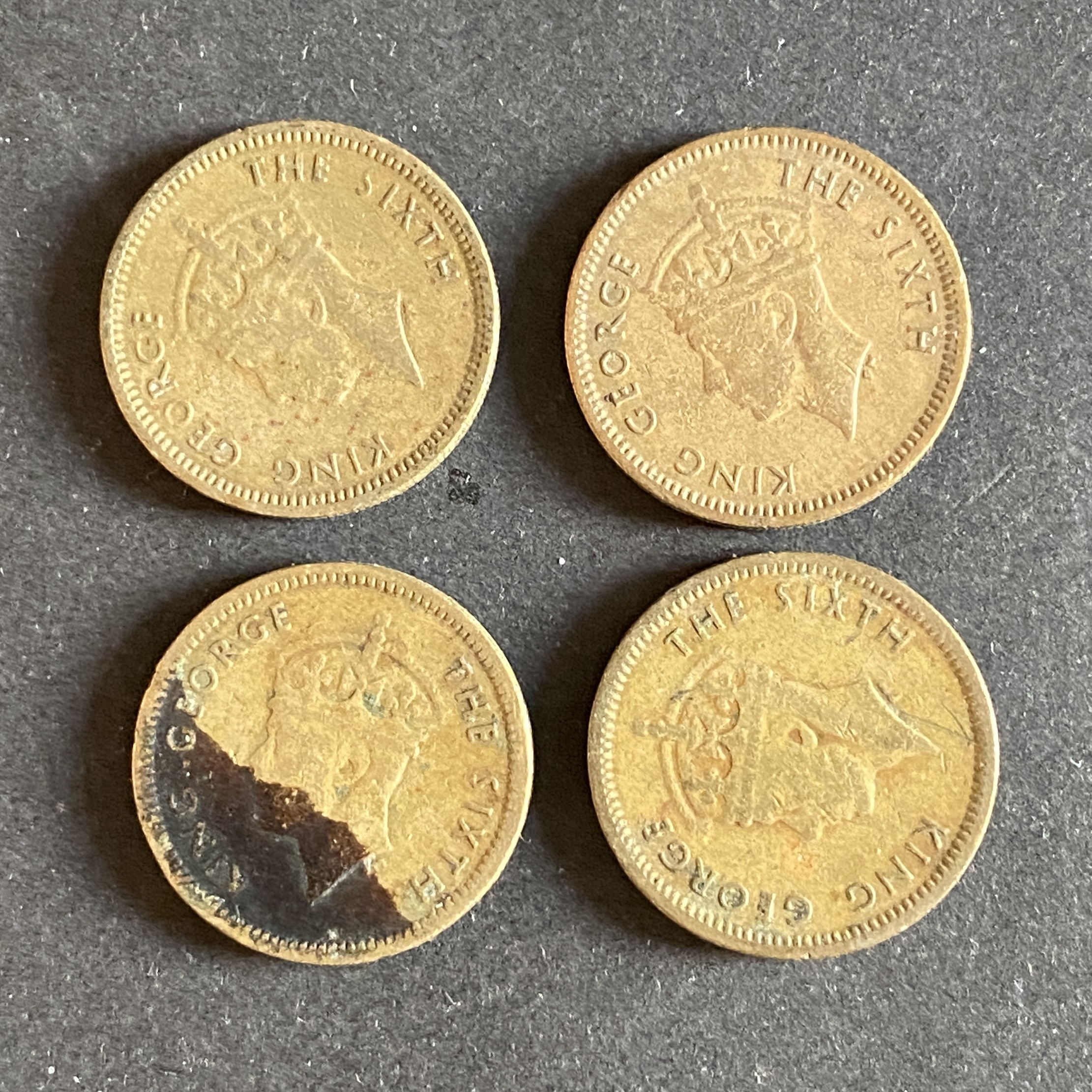 1949-1950 Hong Kong George VI Five Cents 4 Pieces