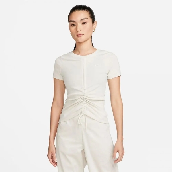 NIKE 短T NSW 米白 羅紋 抽繩 短袖 上衣 女 FB8277-104