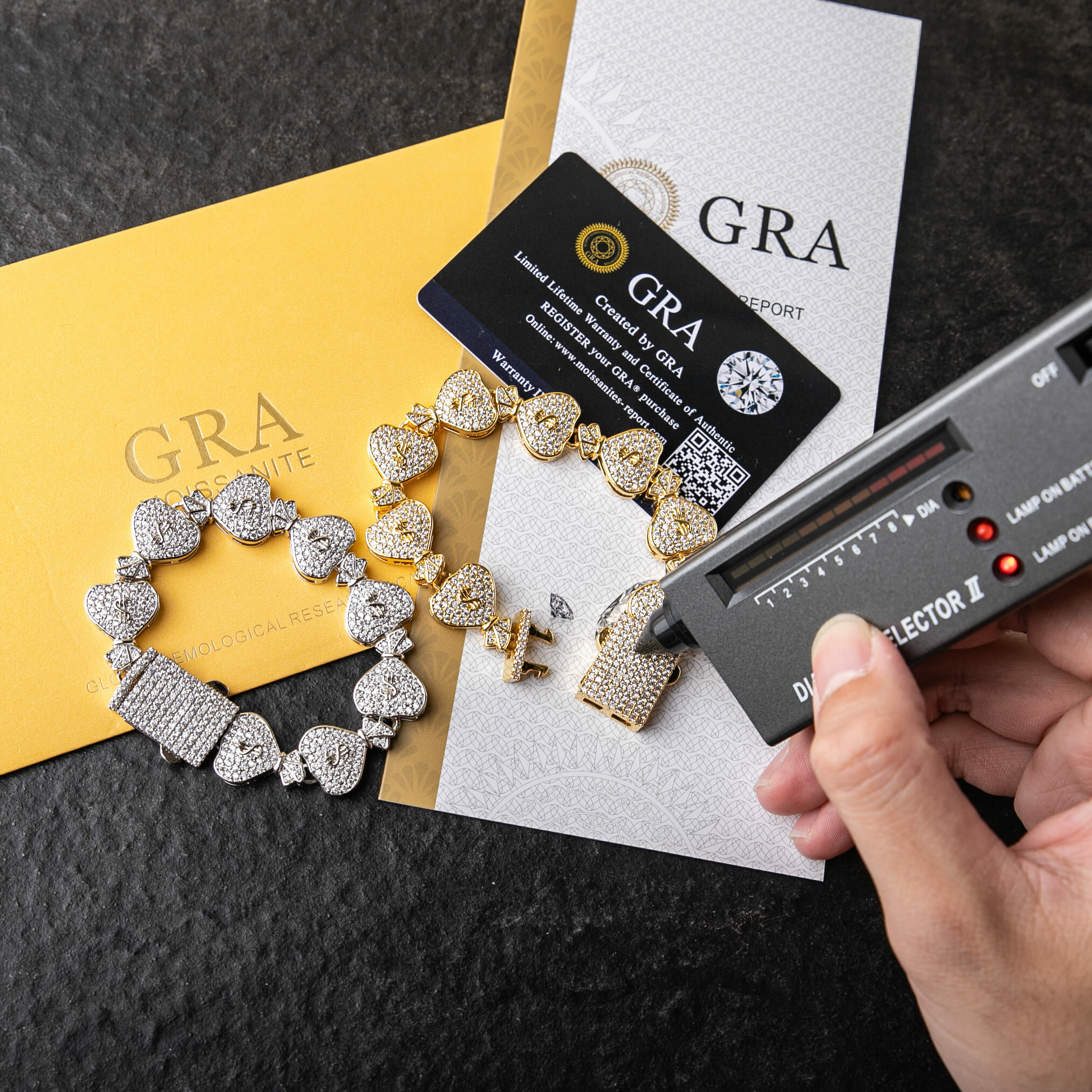 925純銀莫桑石15mm滿鑲錢袋造型手鍊