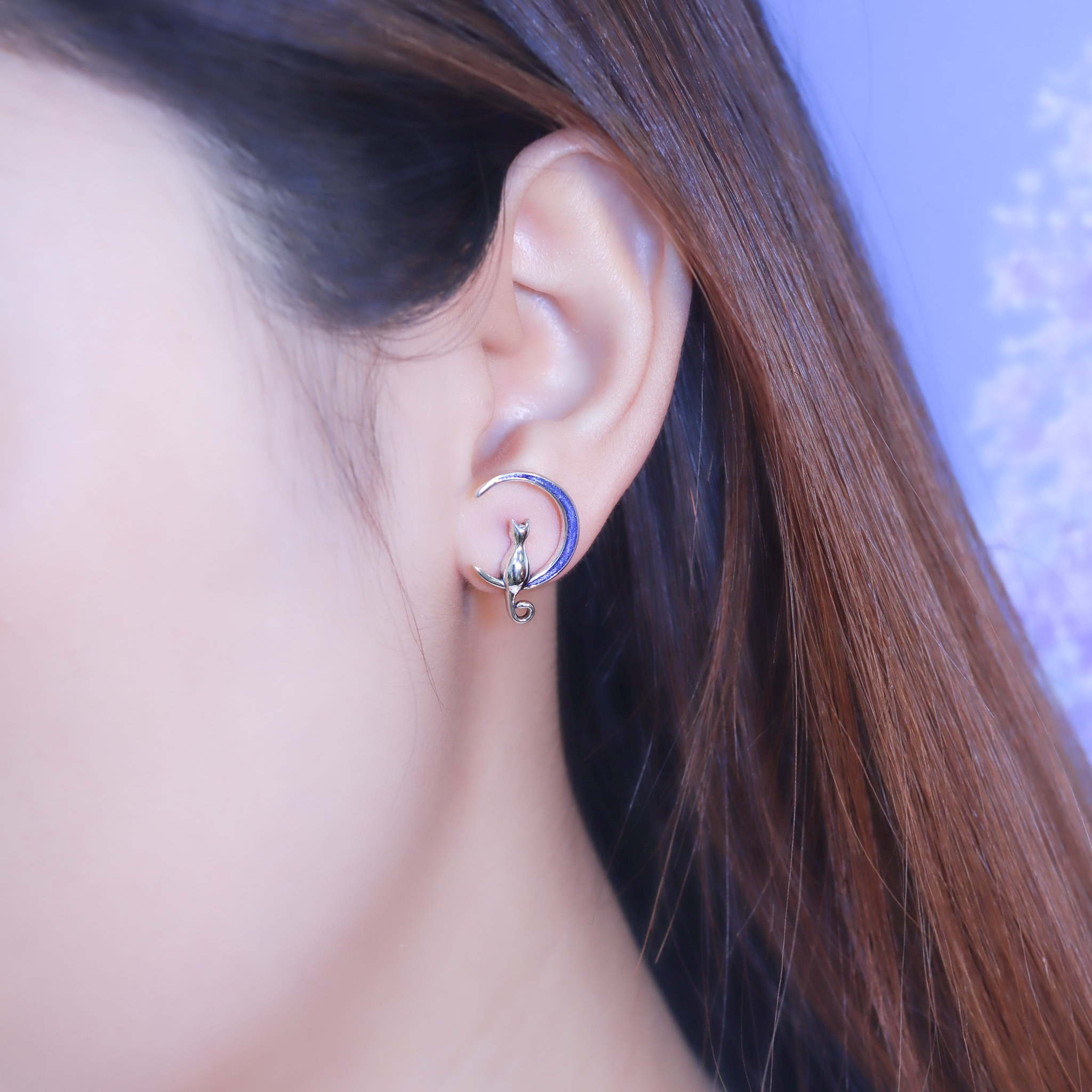 | 925純銀・白金 | 漫藍喵趣夜夢耳環 | EA0896 |