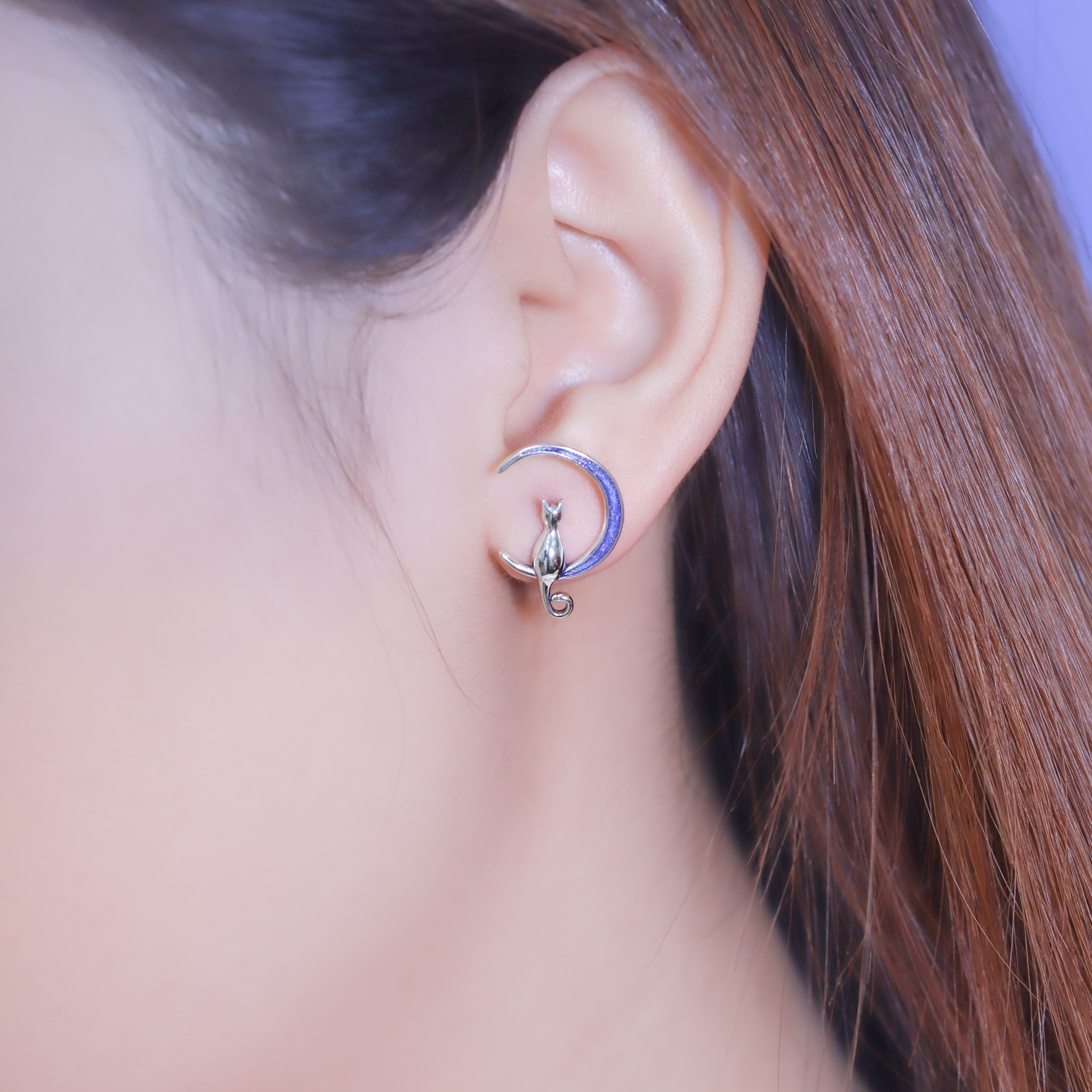 | 925純銀・白金 | 漫藍喵趣夜夢耳環 | EA0896 |