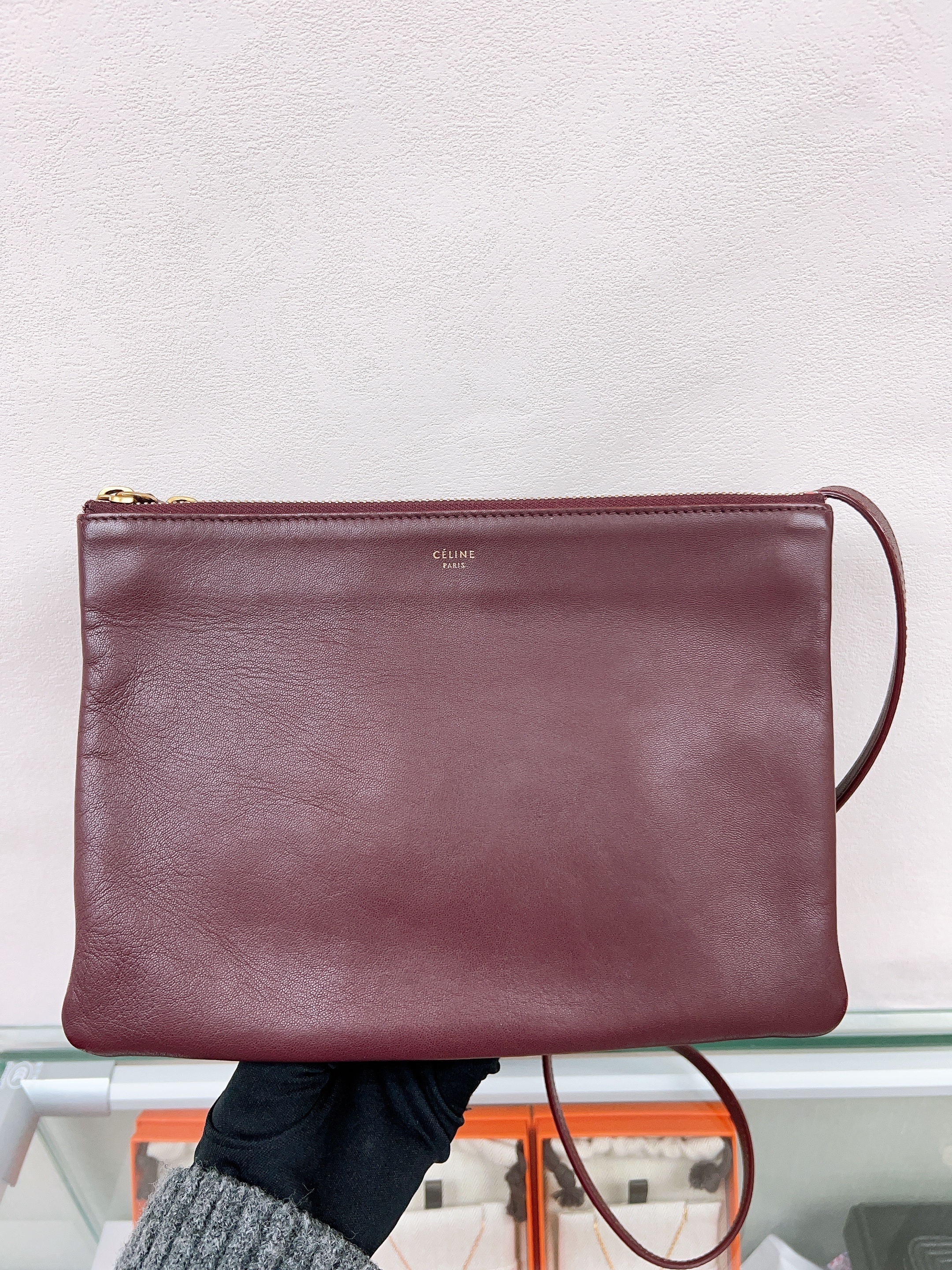 Celine trio bag burgundy