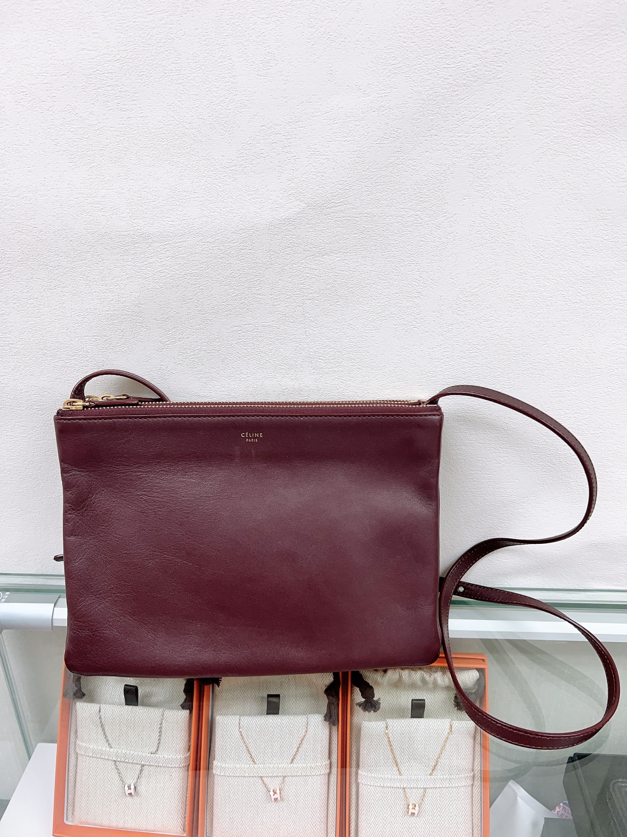 Celine trio bag burgundy