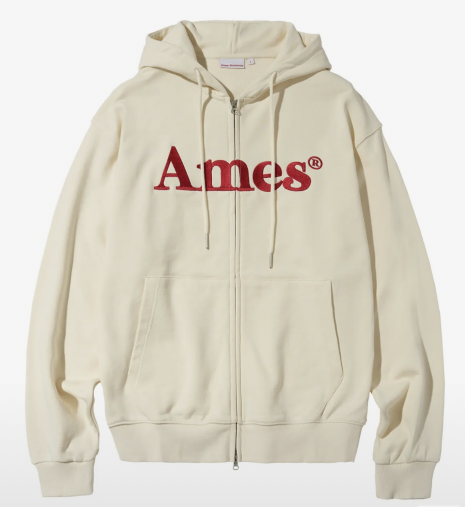 AMES BASIC LOGO HOODIE ZIP UP CREAM