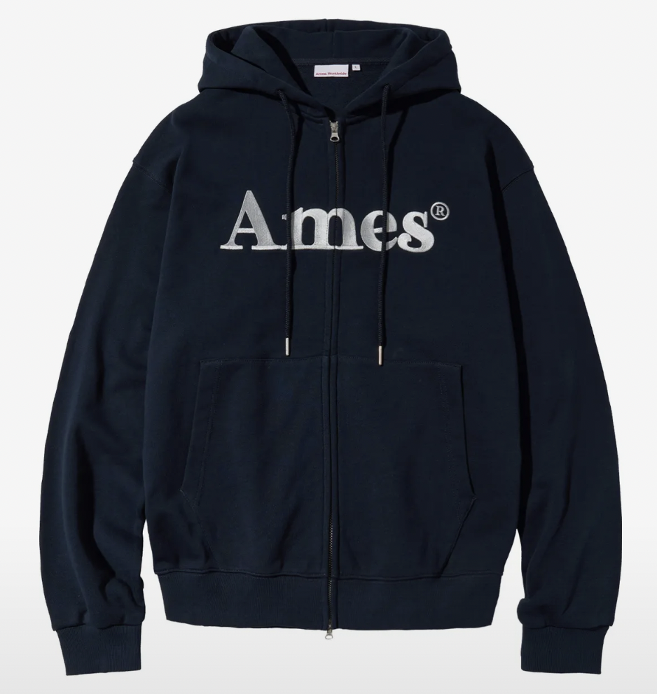 AMES BASIC LOGO HOODIE ZIP UP NAVY