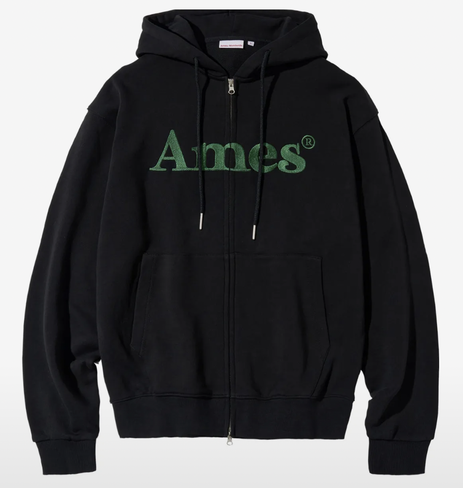 AMES BASIC LOGO HOODIE ZIP UP BLACK