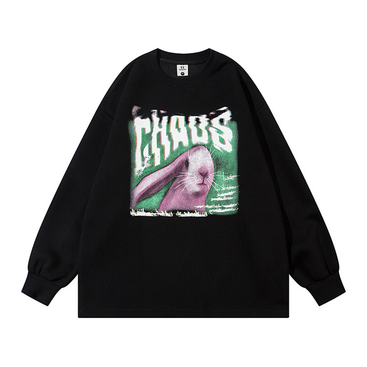 扭曲粉色兔插畫長袖TEE