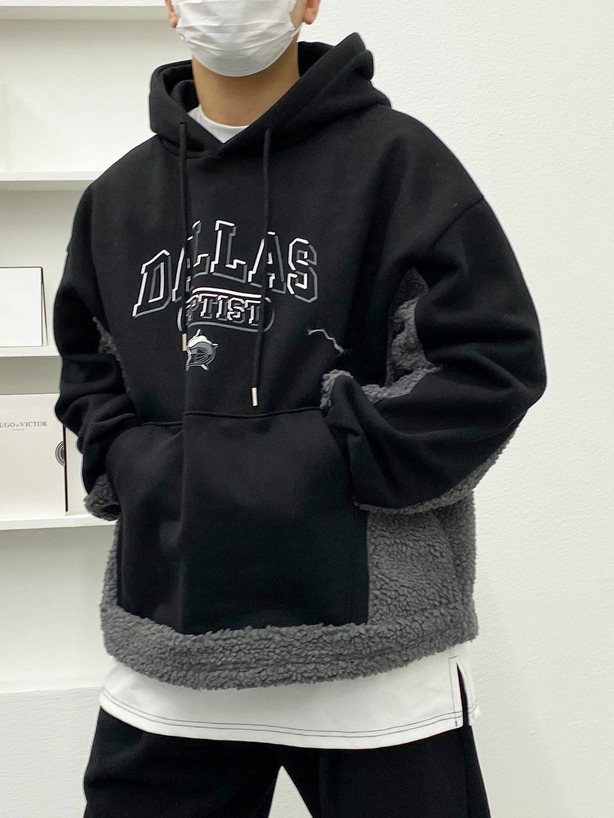 拼毛毛粒英文字連帽衛衣 TAC-0101T