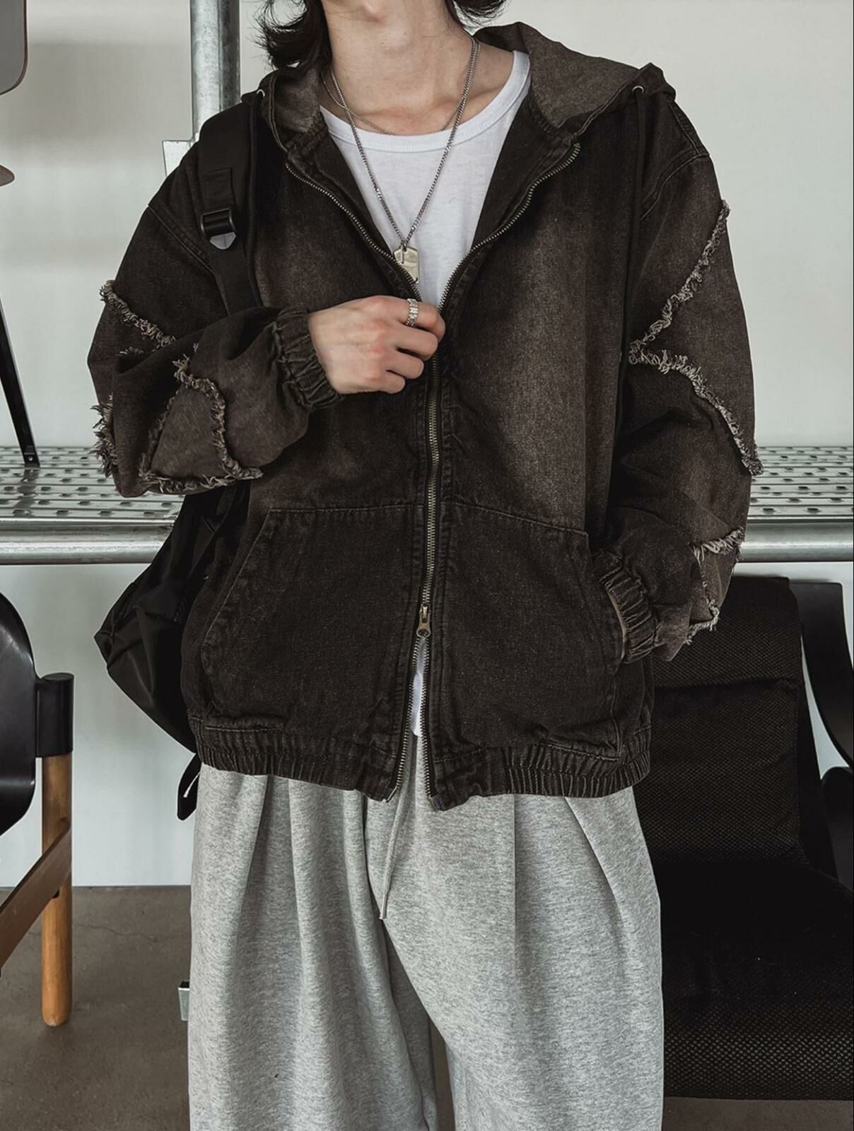 洗水連帽拉鍊牛仔外套 MEMENTO-029JK