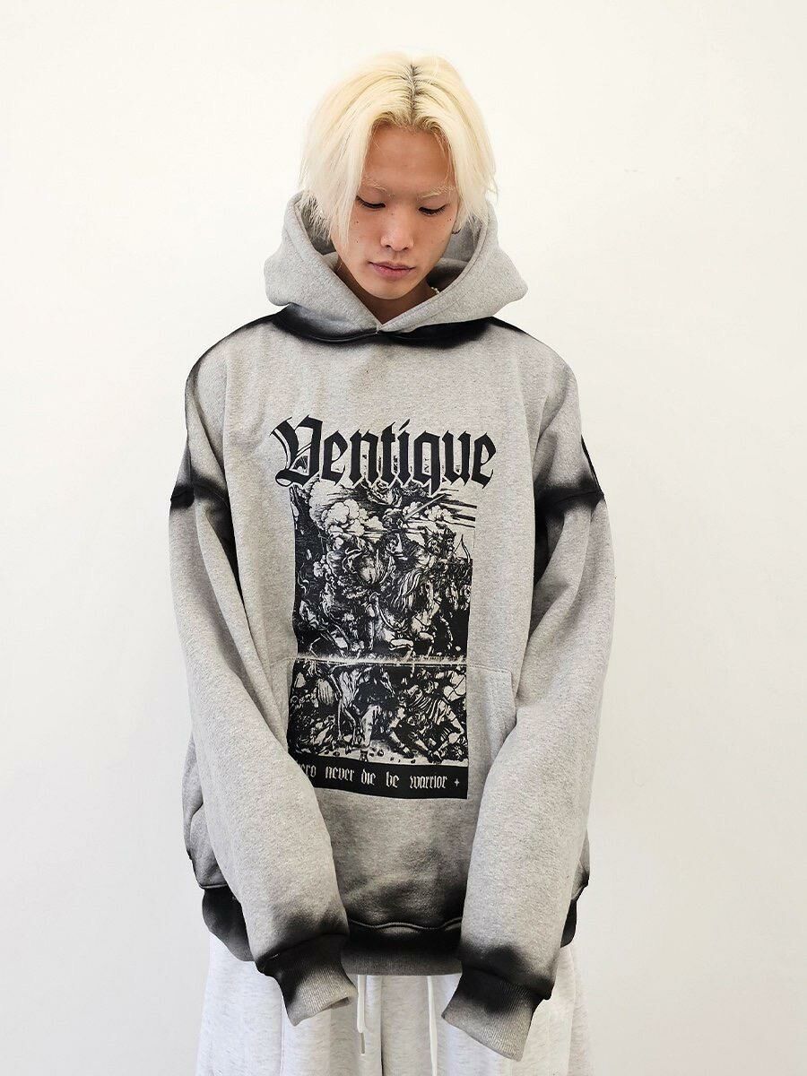 英文字圖案連帽衛衣(薄抓毛底) VENTIQUE-035T