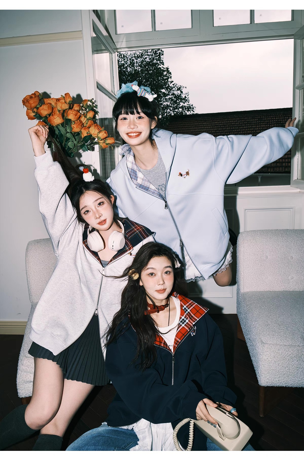 LEMANISM 臘腸狗 刺繡 LOGO 格紋拼接連帽外套