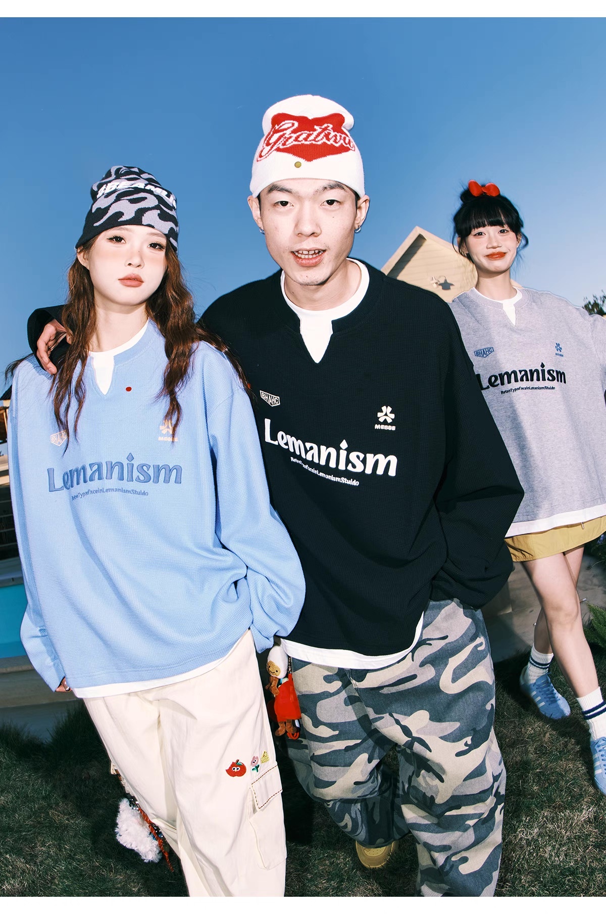 LEMANISM 亨利領 華夫格 假兩件 刺繡LOGO 大學T