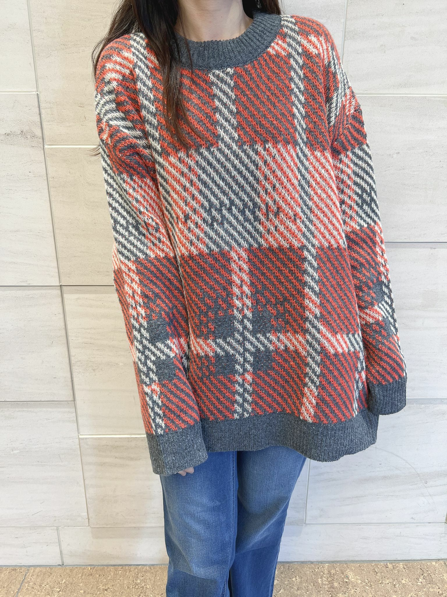 SA 彩色提花格紋針織 TOP