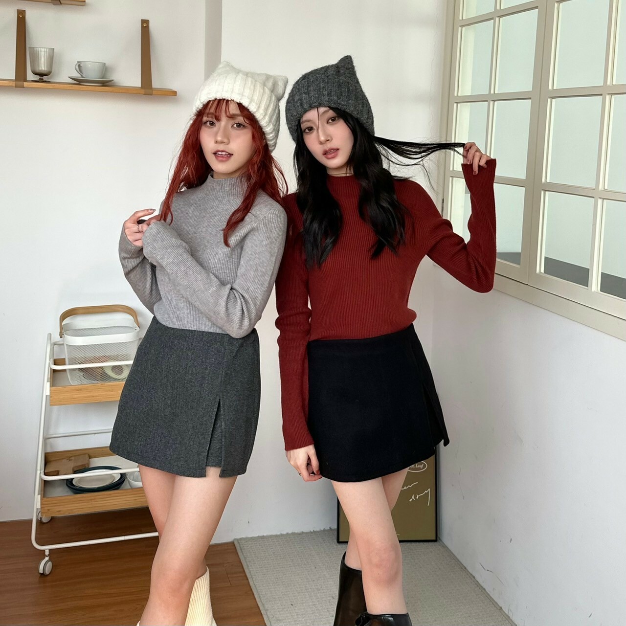 毛呢開衩小A字短裙