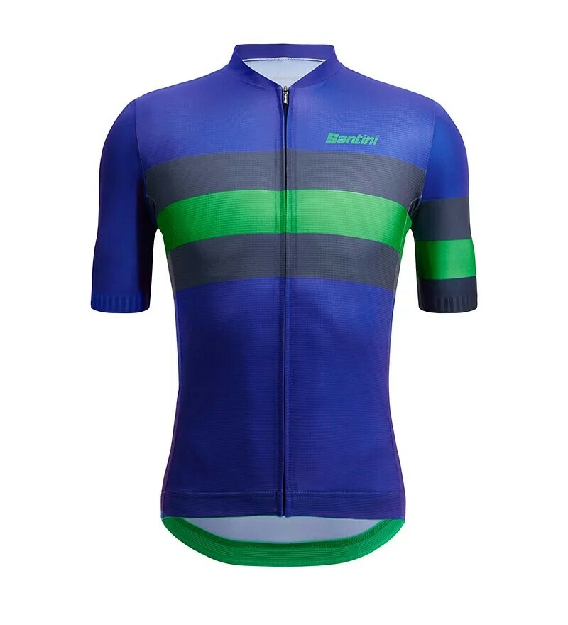 【Santini】環保光滑孟加拉 短袖車衣 空力緊身-海軍藍