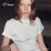 [S] RONRON CRAYON RIBBON SLIM CROP T SHIRT,WHITE, DS24BST1651WH (SRR17)