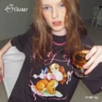 [S] RONRON RIBBON LADY DOG OVER FIT T SHIRT,CHACOAL, DS24BST1652CC (SRR18)