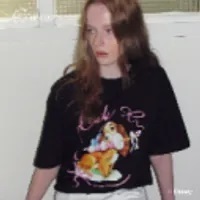 [S] RONRON RIBBON LADY DOG OVER FIT T SHIRT,BLACK, DS24BST1652BK [FINAL SALE] (SRR19)