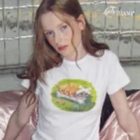 [S] RONRON ADORABLE PUPPIES CROP SLIM FIT T SHIRT,WHITE, DS24BST1658WH (SRR22)