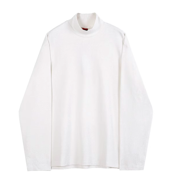 韓系純棉半高領純色長袖內搭T恤