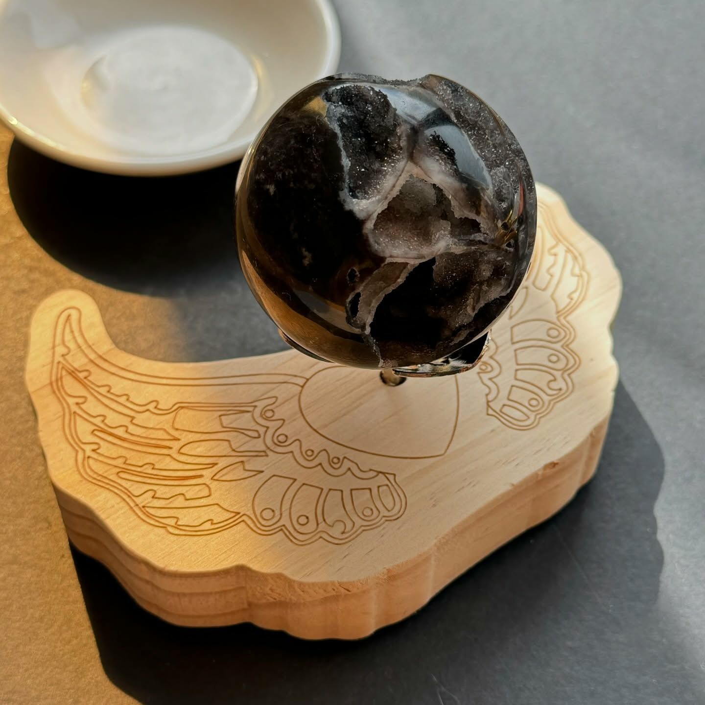 [原石] 水晶球 木頭擺件 可以旋轉