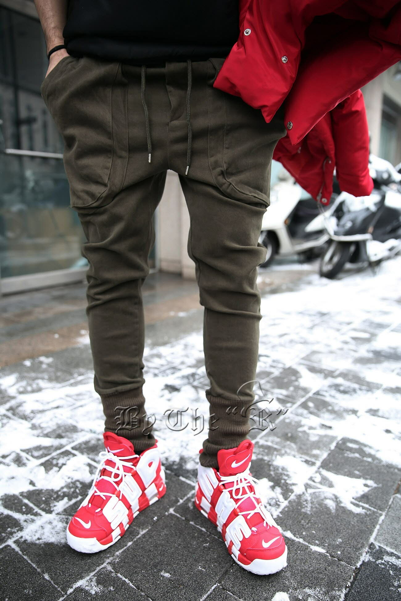 純色拉絨包邊慢跑褲